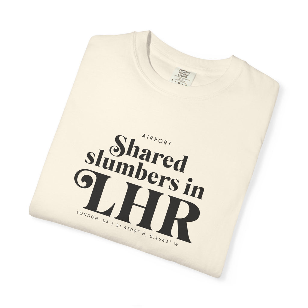 Shared slumbers in LHR airport, London, UK tee