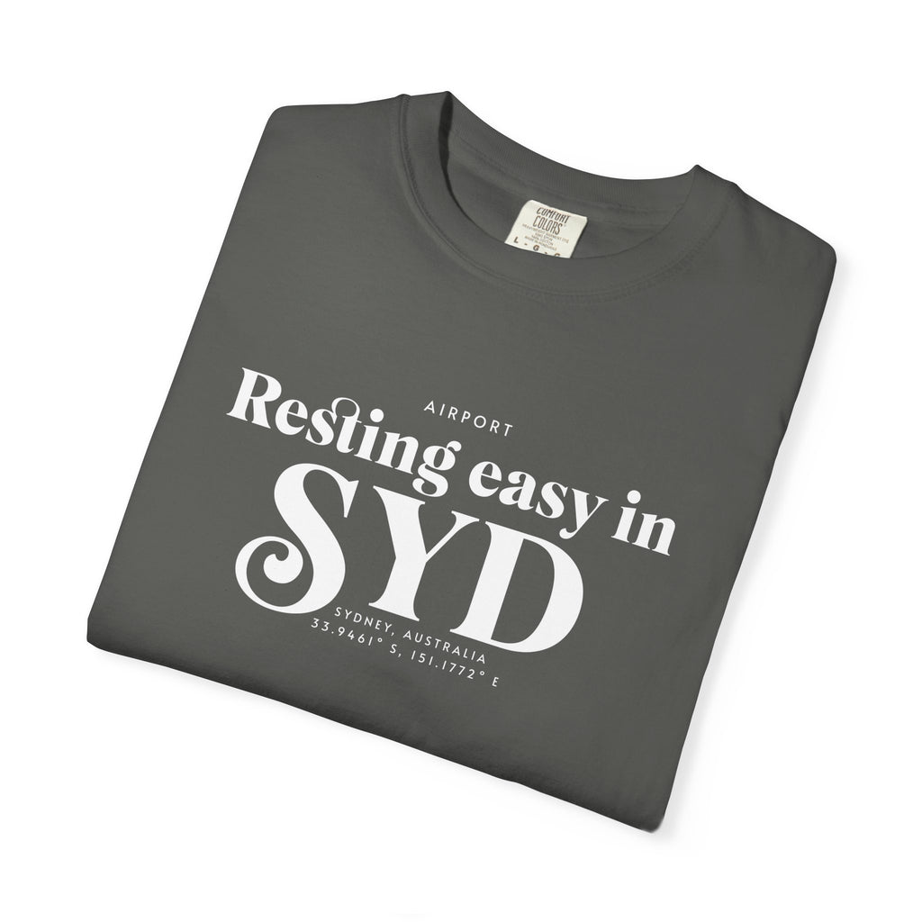 Resting easy in SYD airport, Sydney, Australia tee