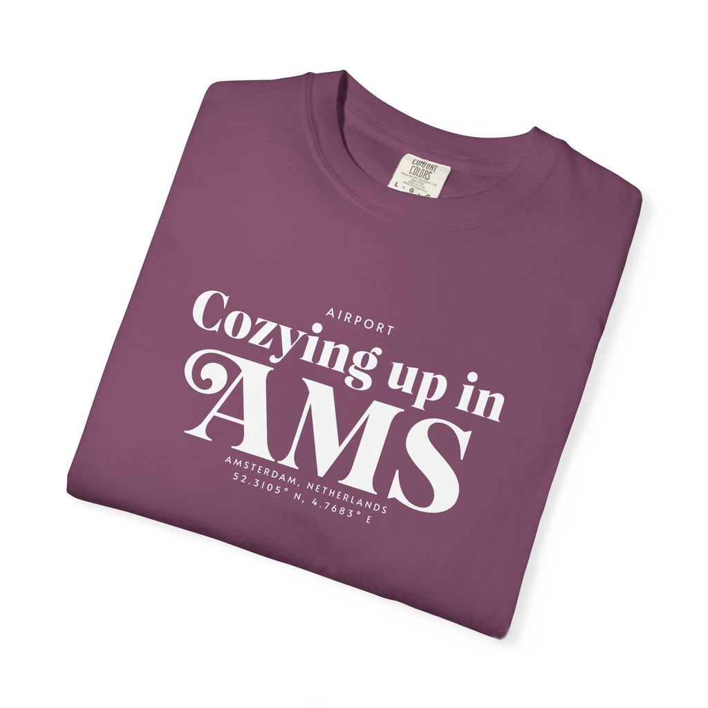 Cozying up in AMS airport, Amsterdam, Netherlands tee