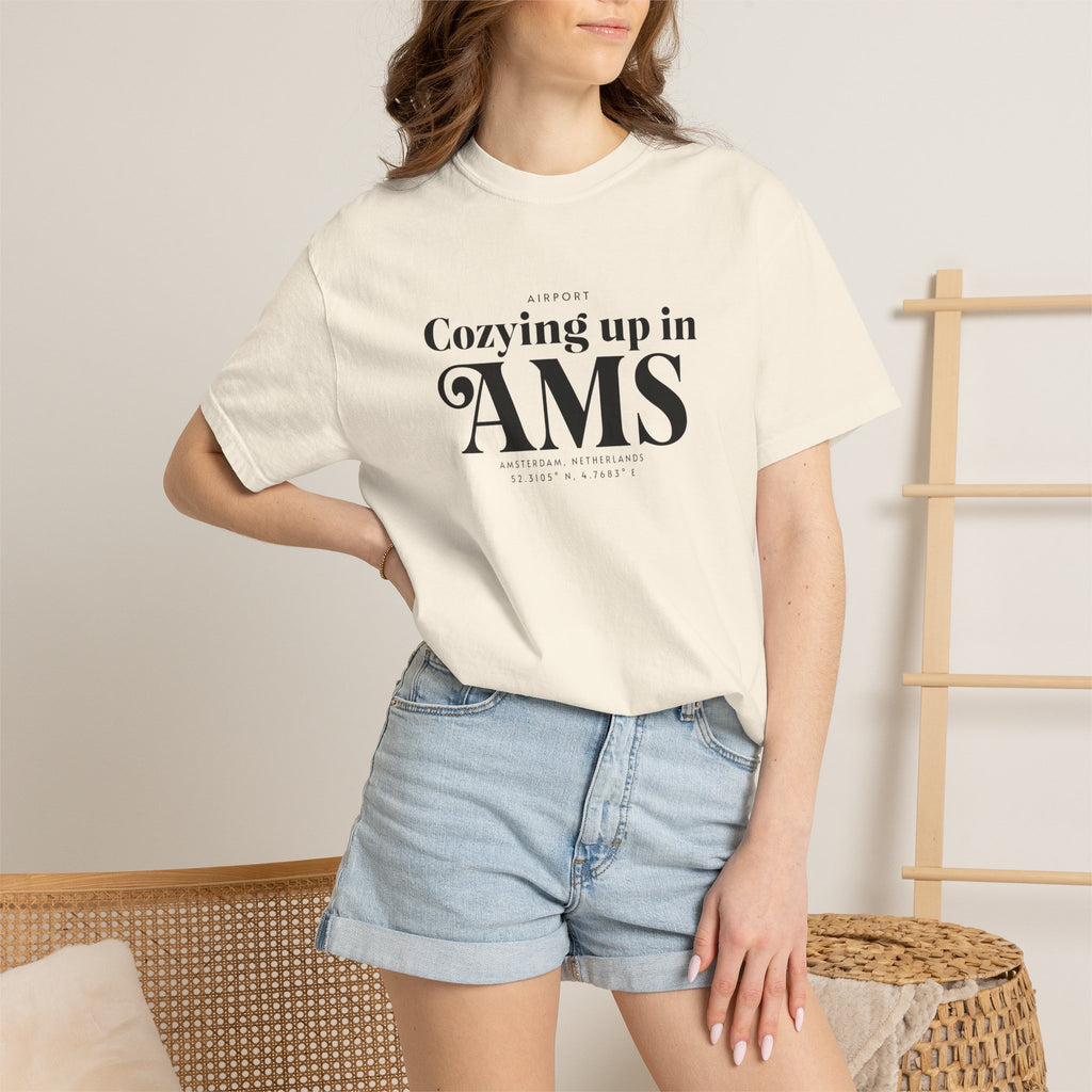 Cozying up in AMS airport, Amsterdam, Netherlands tee