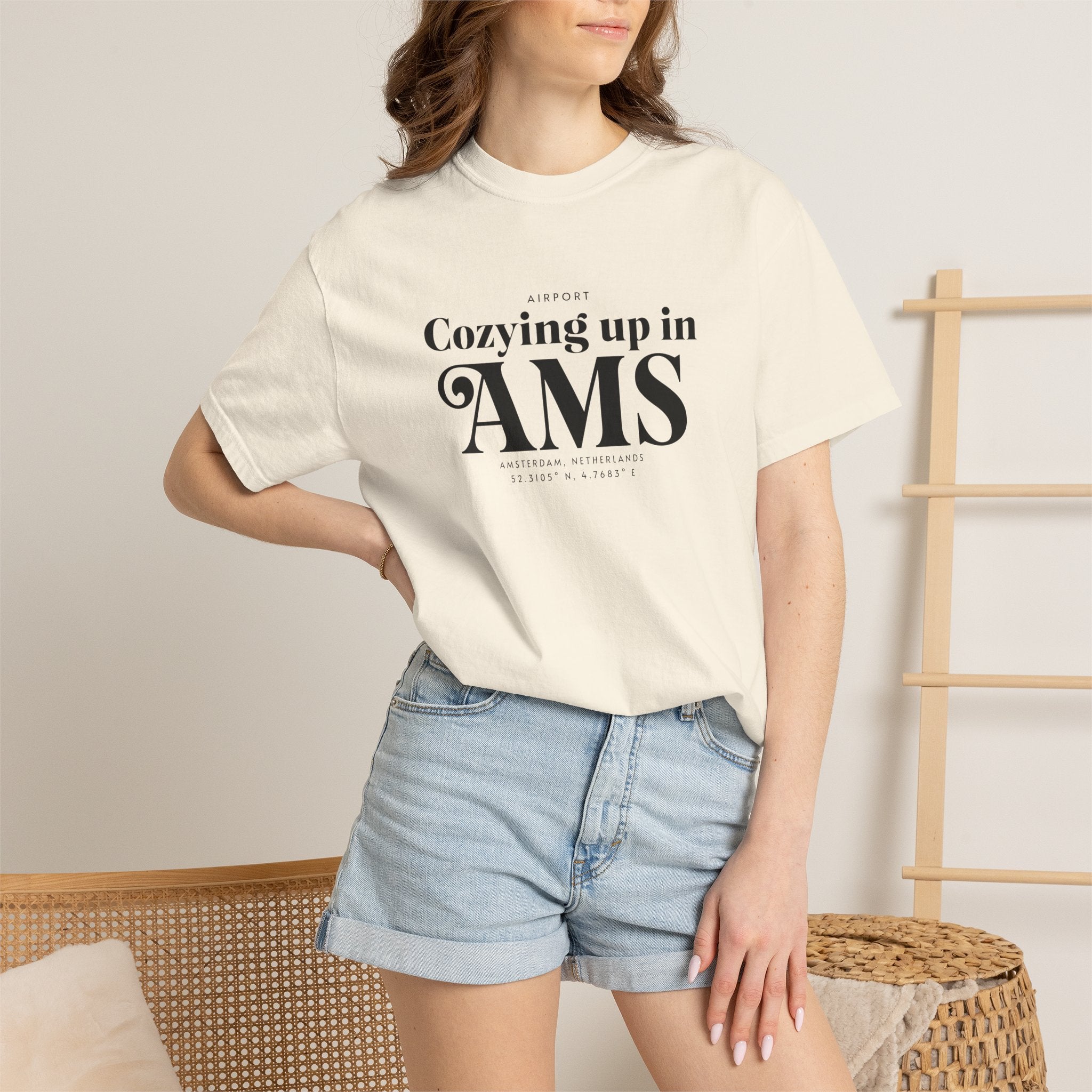 Cozying up in AMS airport, Amsterdam, Netherlands tee