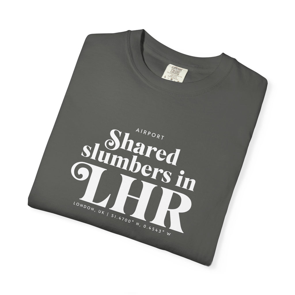 Shared slumbers in LHR airport, London, UK tee