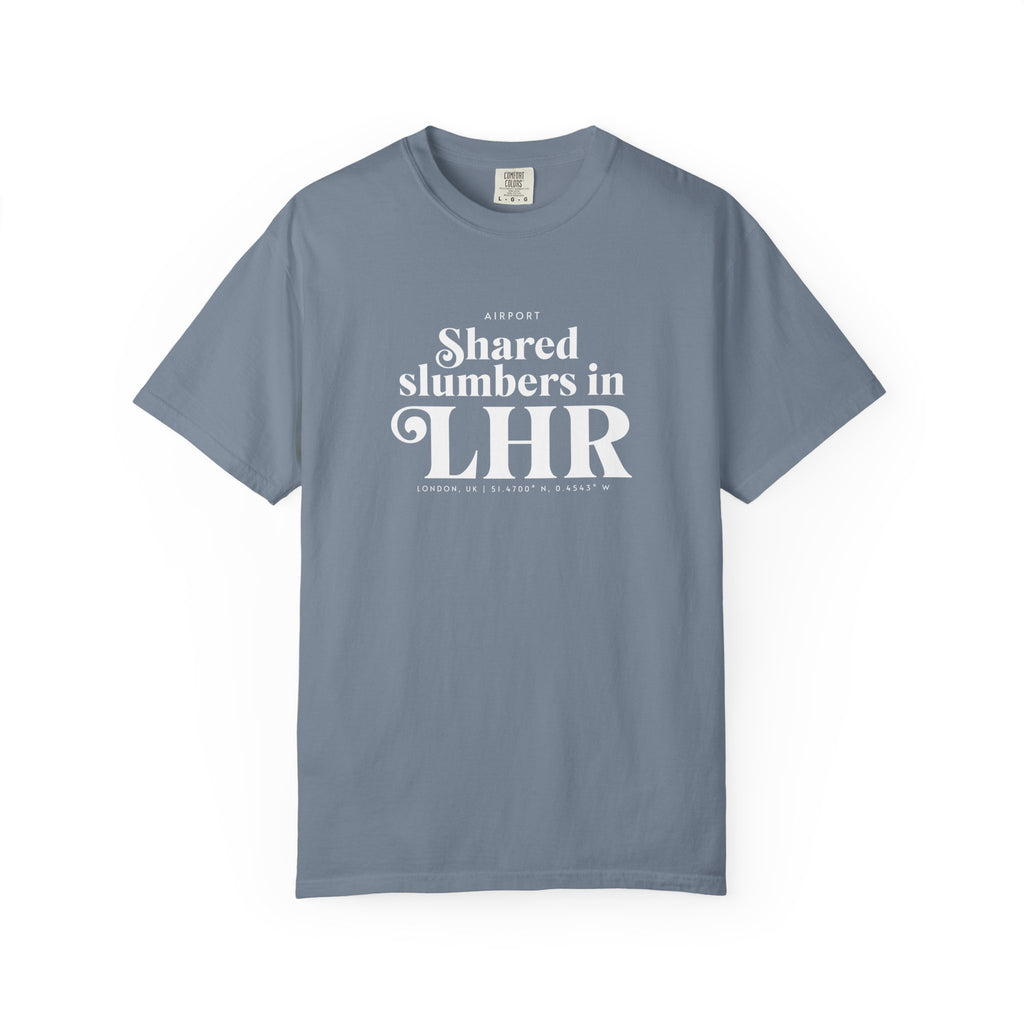 Shared slumbers in LHR airport, London, UK tee
