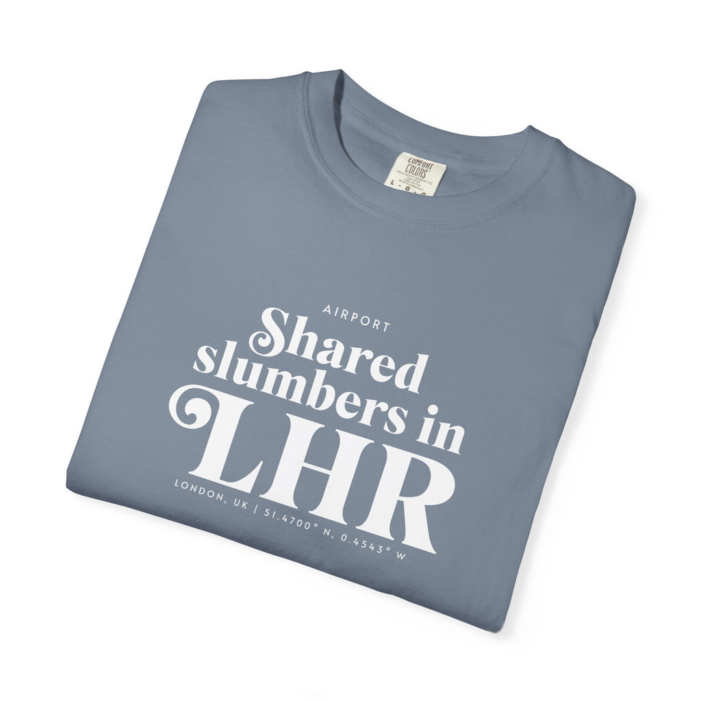 Shared slumbers in LHR airport, London, UK tee