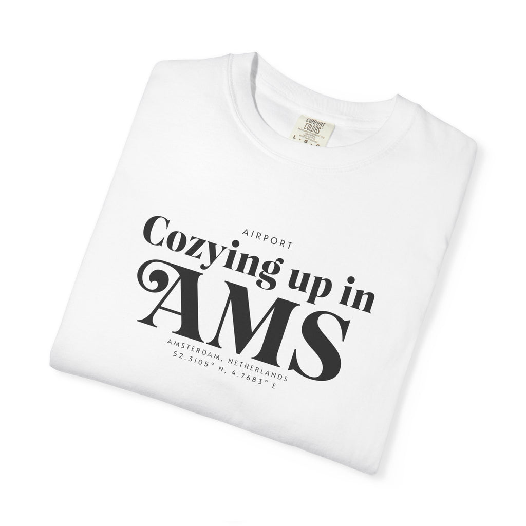 Cozying up in AMS airport, Amsterdam, Netherlands tee