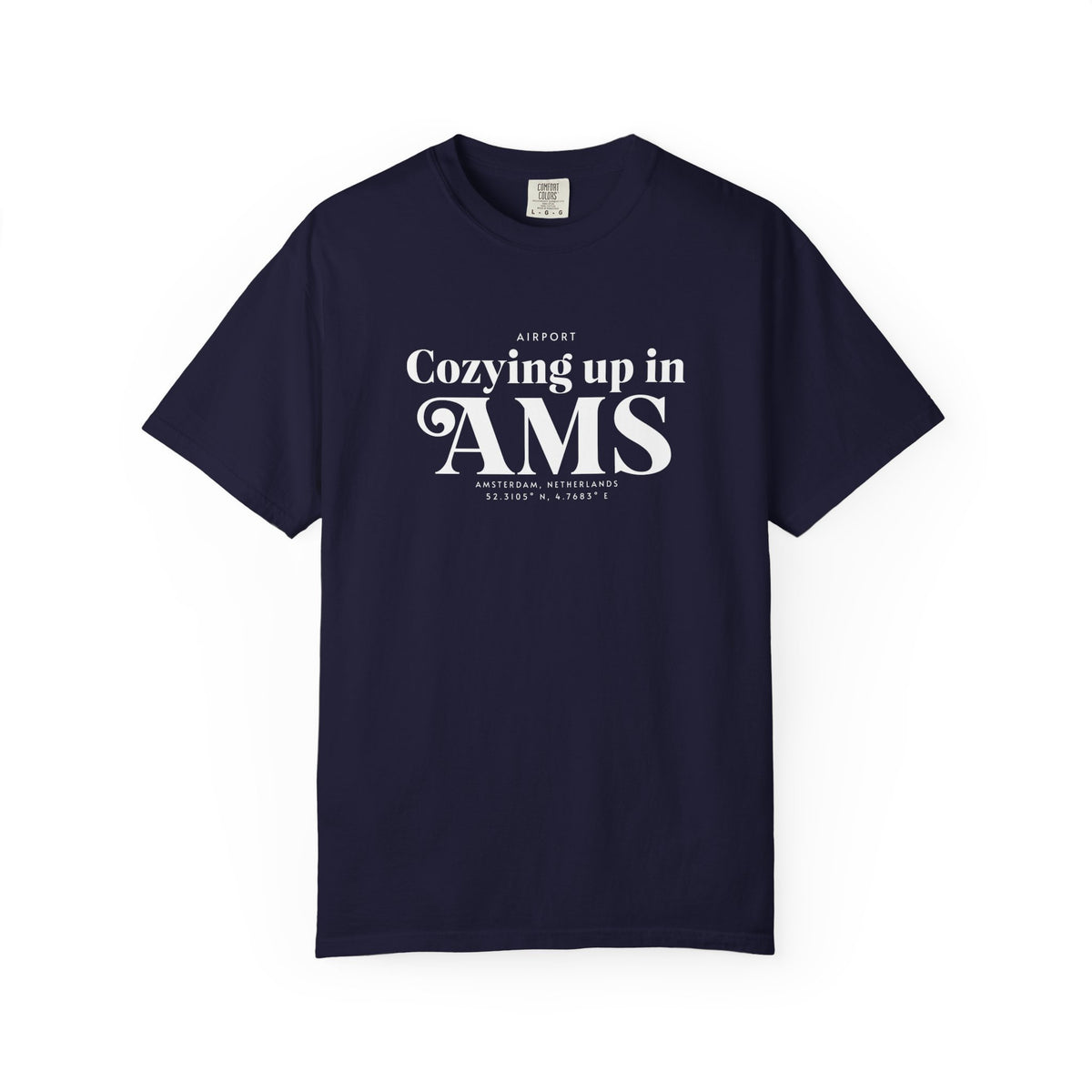 Cozying up in AMS airport, Amsterdam, Netherlands tee