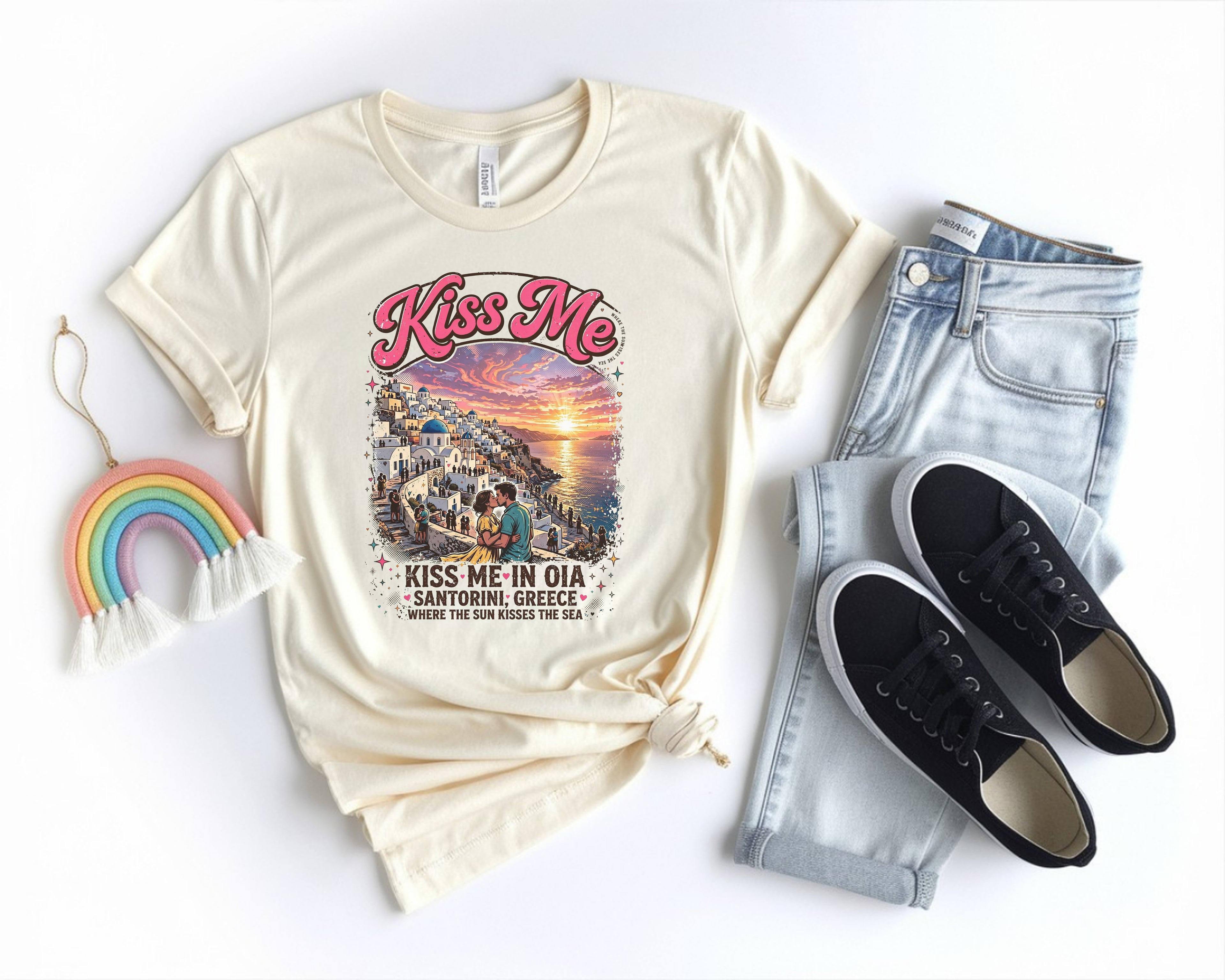 Romantic Santorini Greece Sunset Tee
