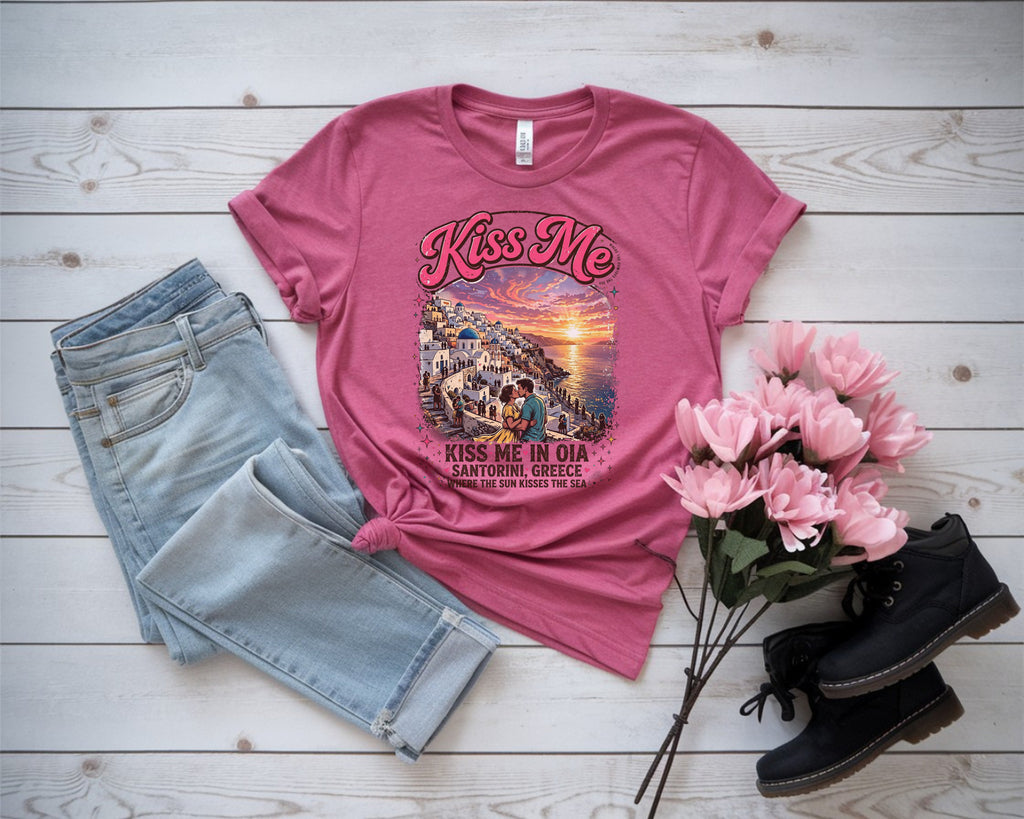 Romantic Santorini Greece Sunset Tee