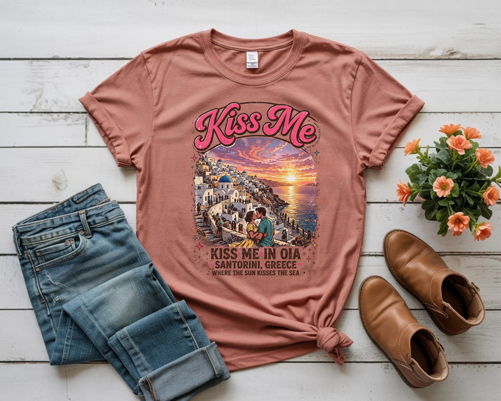 Romantic Santorini Greece Sunset Tee