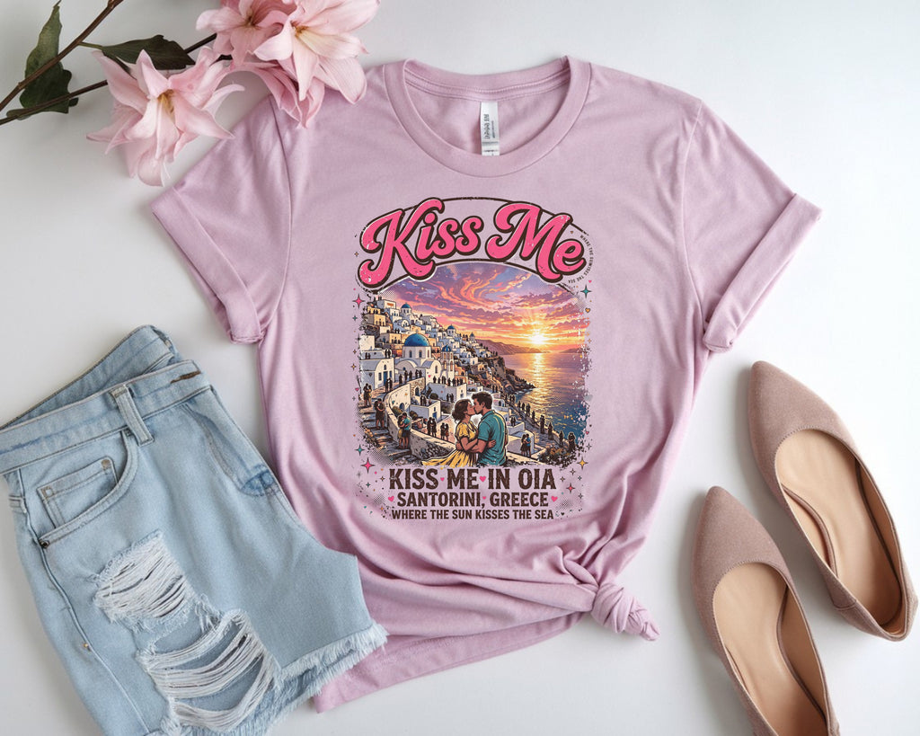 Romantic Santorini Greece Sunset Tee