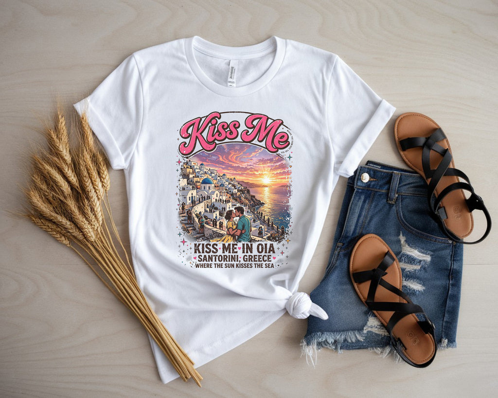 Romantic Santorini Greece Sunset Tee