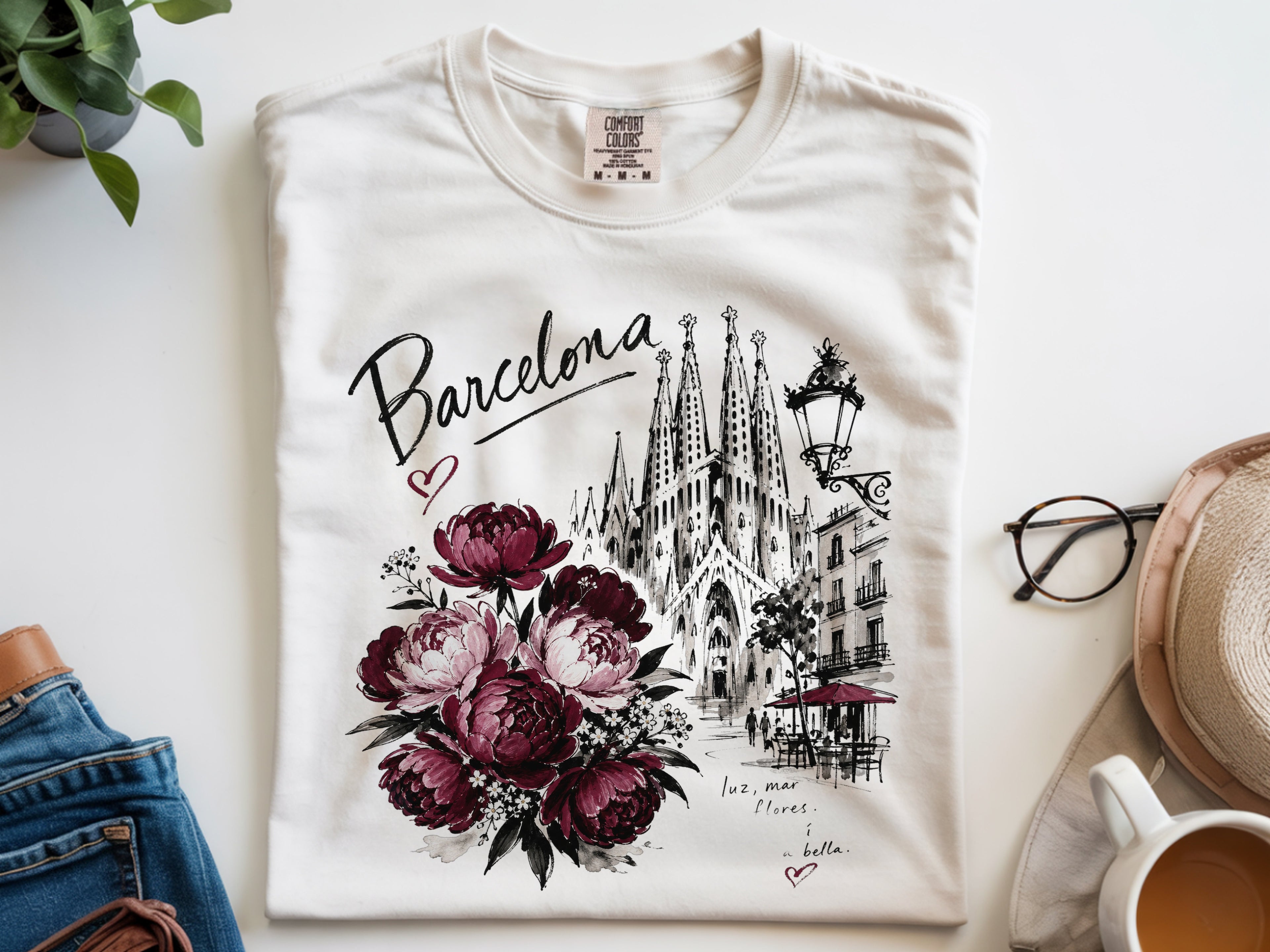 Spain Barcelona Sagrada Familia Floral Tee