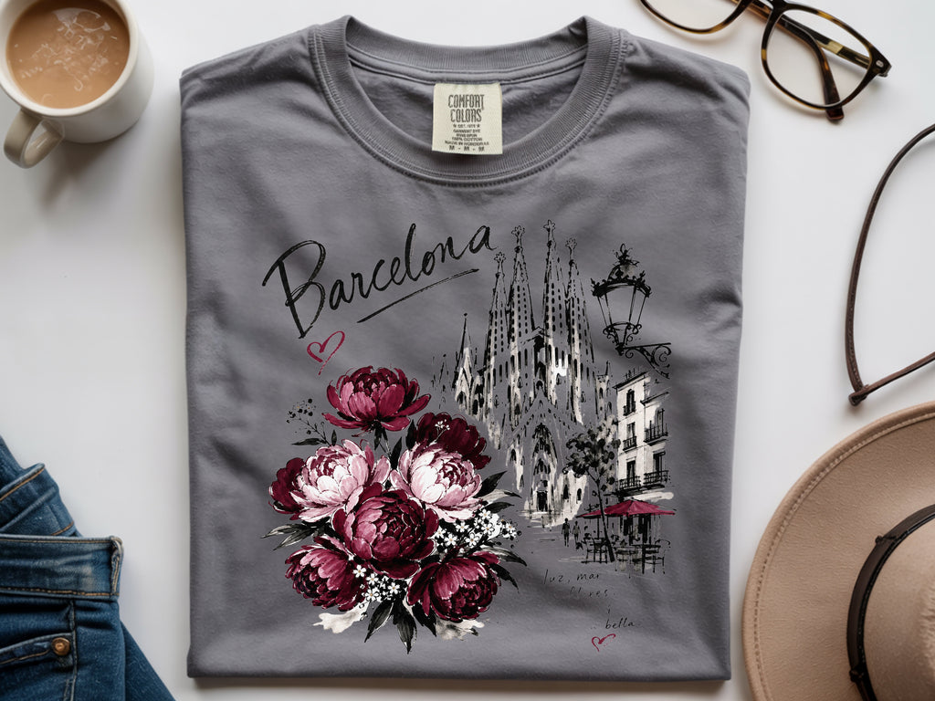 Spain Barcelona Sagrada Familia Floral Tee