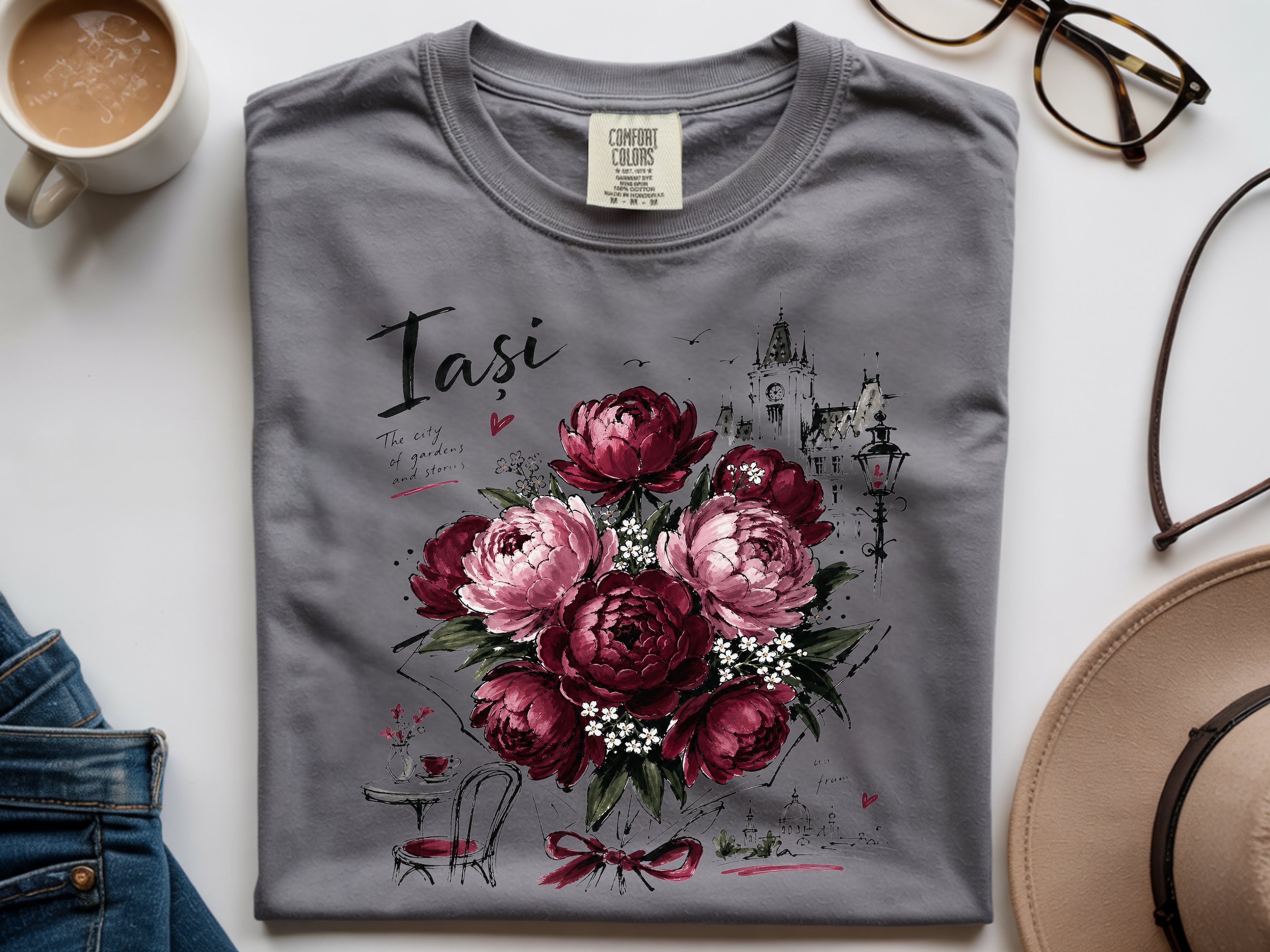 Romania Iasi Peony Floral T-Shirt