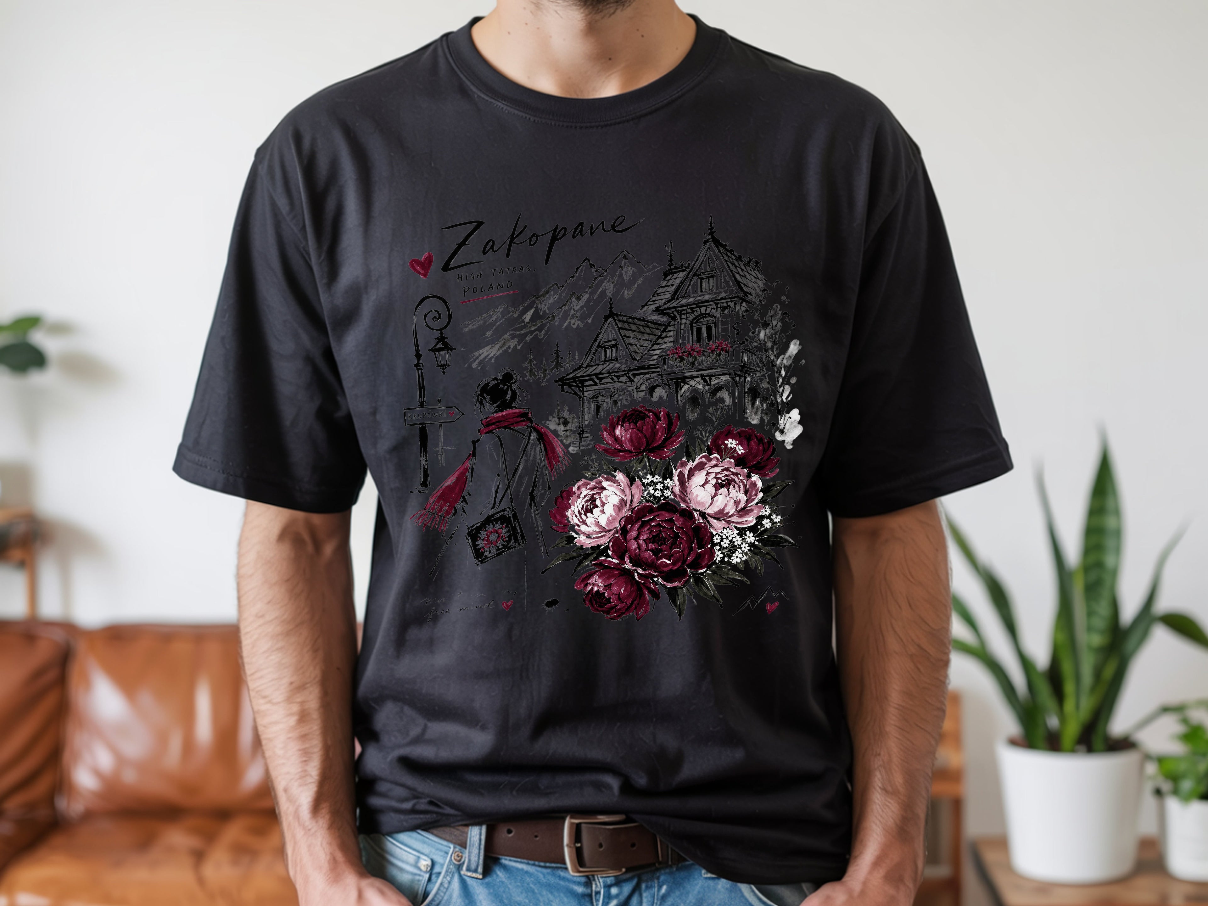 Zakopane Poland T-Shirt, High Tatras Mountains, Polish Travel Souvenir Tee, Krupowki Street Floral Graphic, Peony Comfort Colors Shirt, Gift