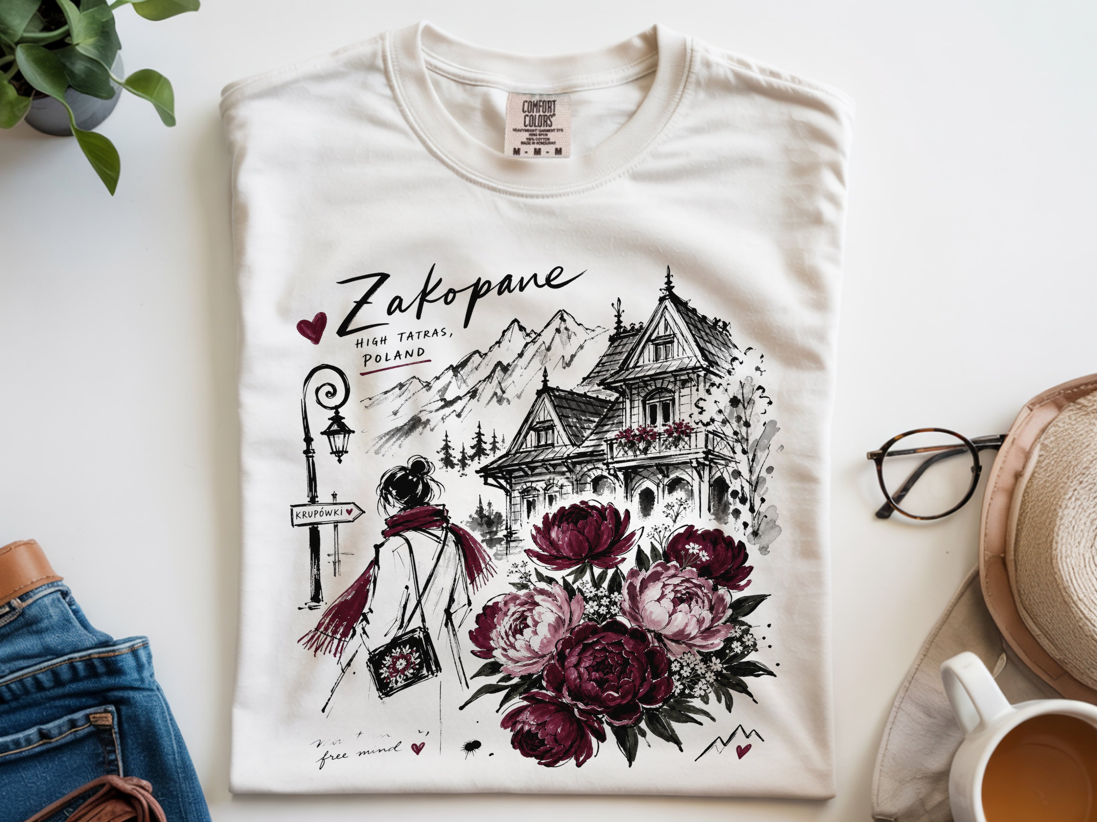 Zakopane Poland T-Shirt, High Tatras Mountains, Polish Travel Souvenir Tee, Krupowki Street Floral Graphic, Peony Comfort Colors Shirt, Gift
