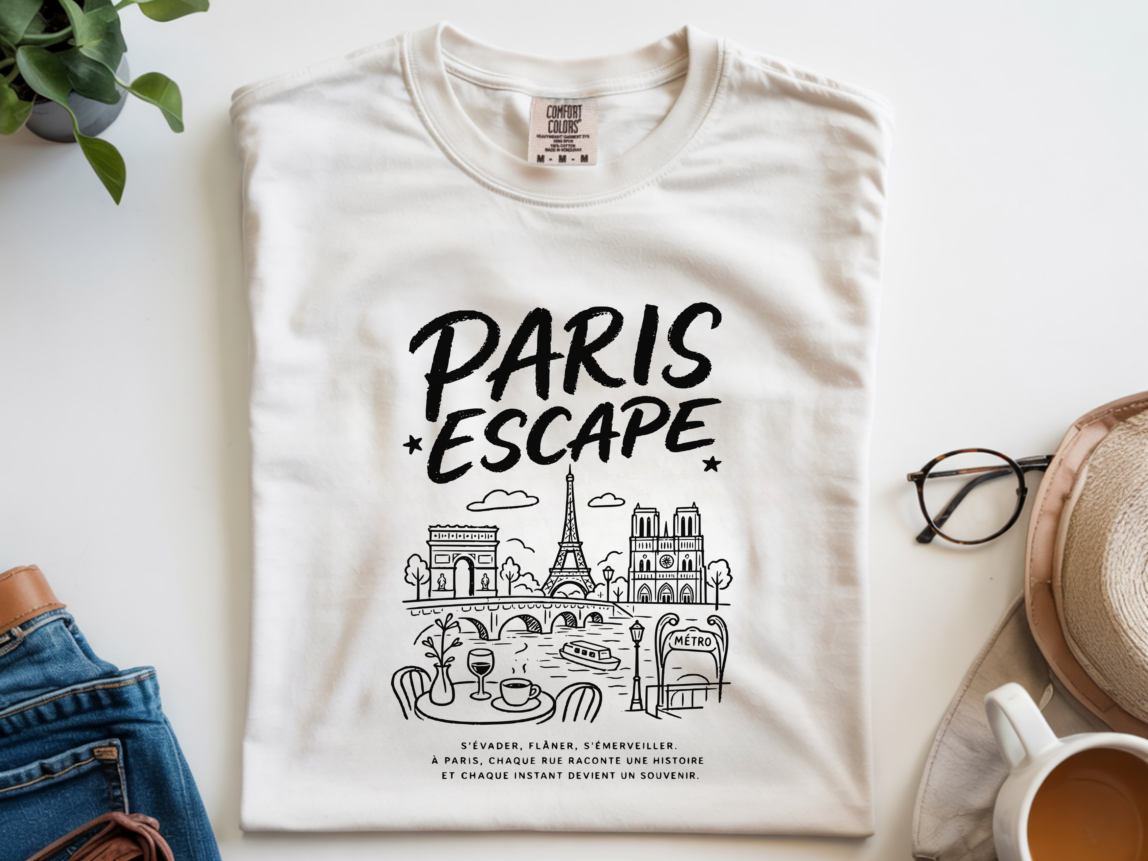 Paris Escape Comfort Colors Shirt, France Travel Tee, Eiffel Tower Graphic, French City Vacation Gift For Her, Wanderlust Unisex Tshirt
