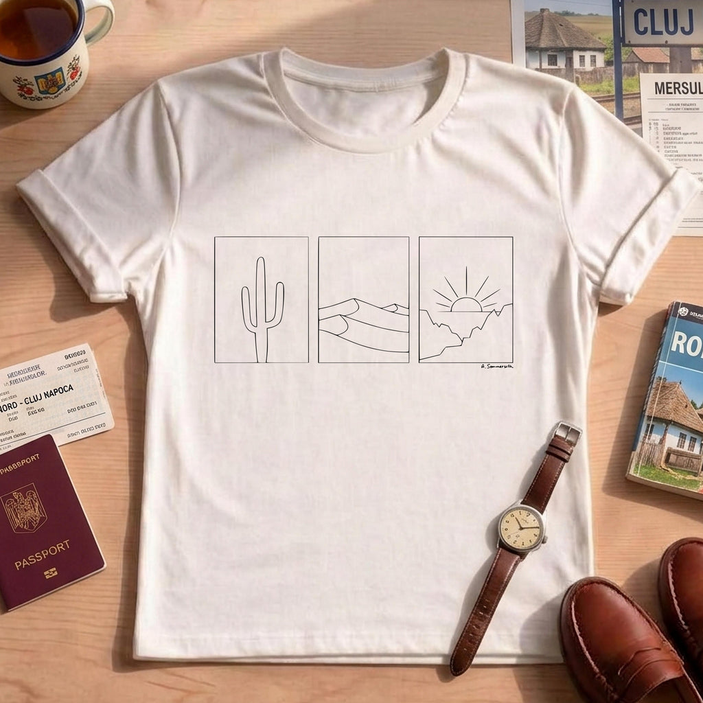 Minimalist Desert Landscape Nature Line Art Tee