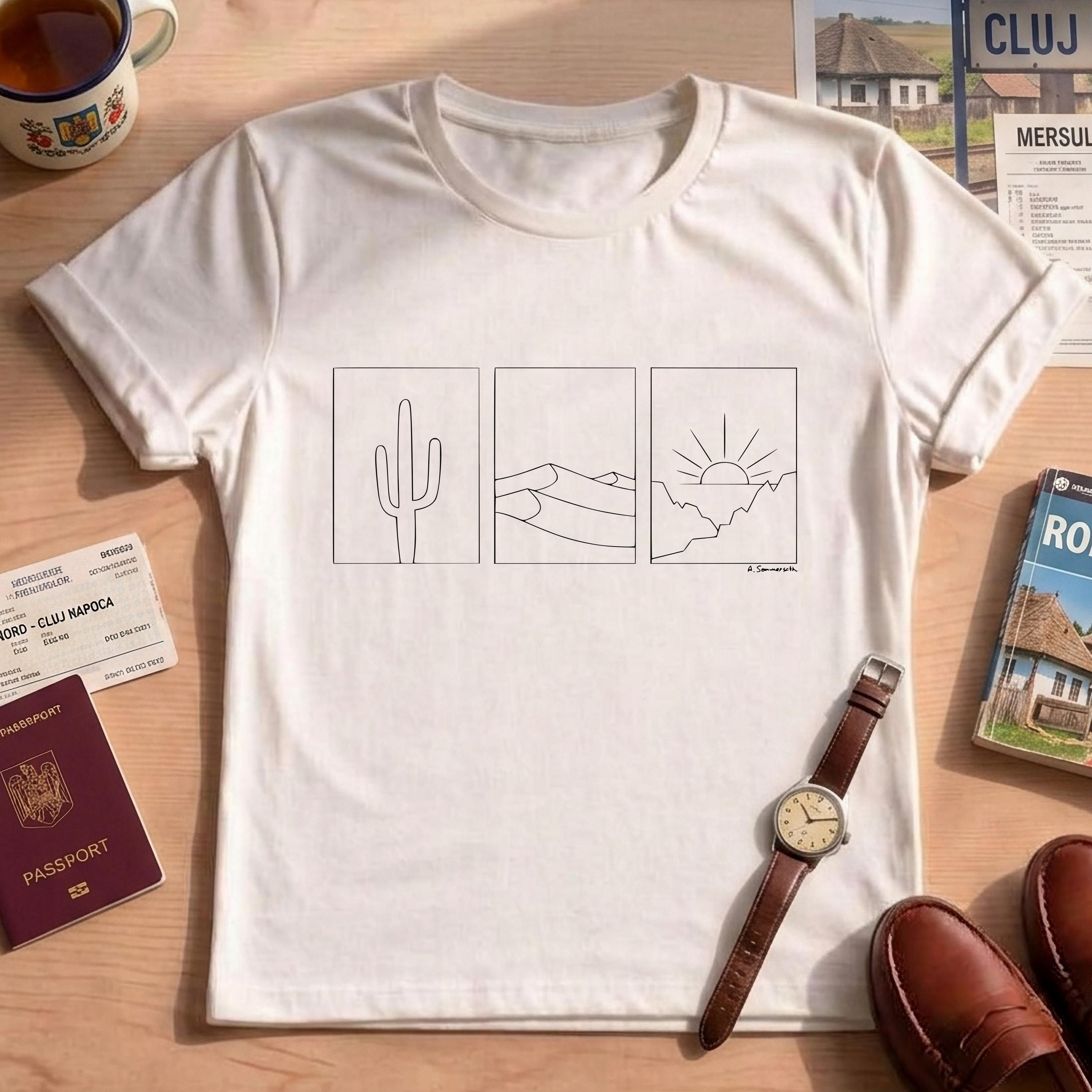 Minimalist Desert Landscape Nature Line Art Tee