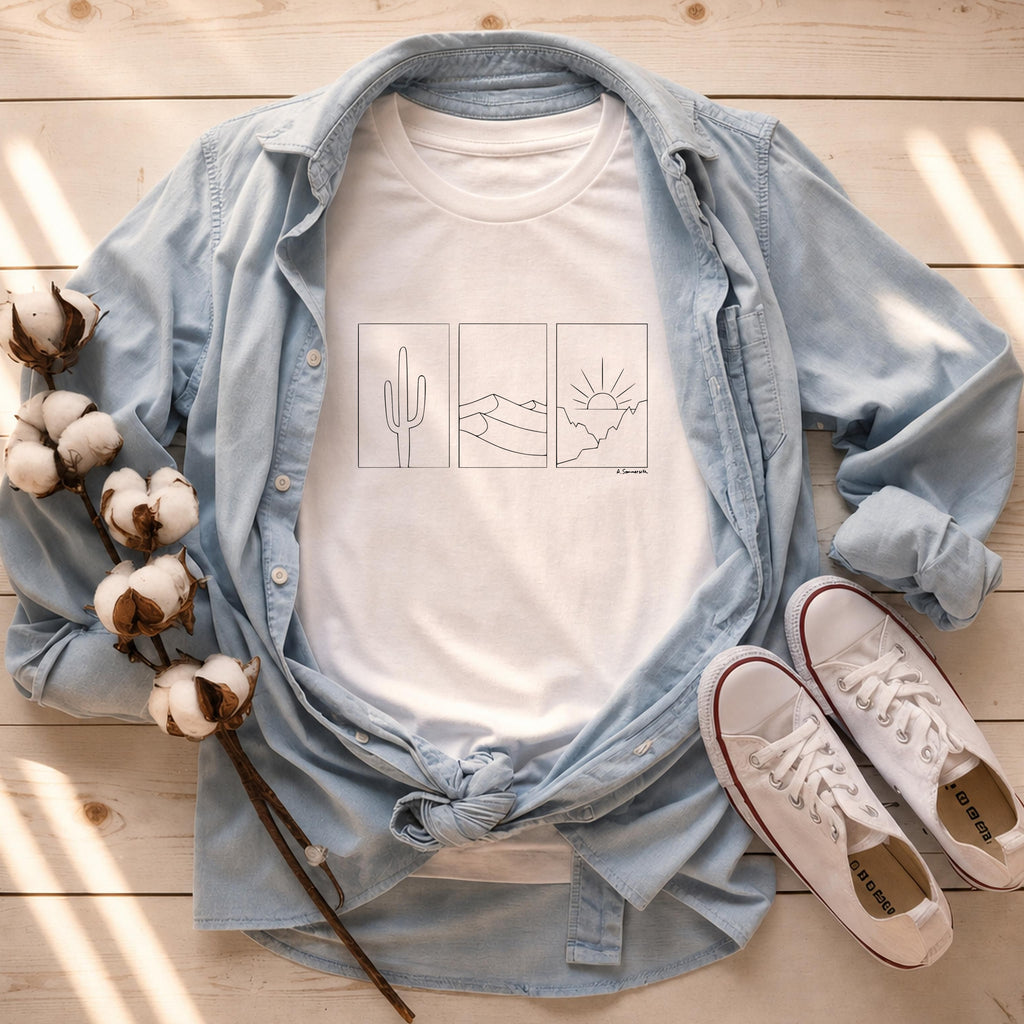 Minimalist Desert Landscape Nature Line Art Tee