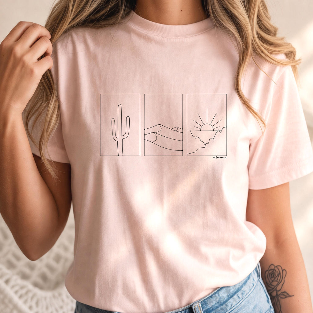 Minimalist Desert Landscape Nature Line Art Tee