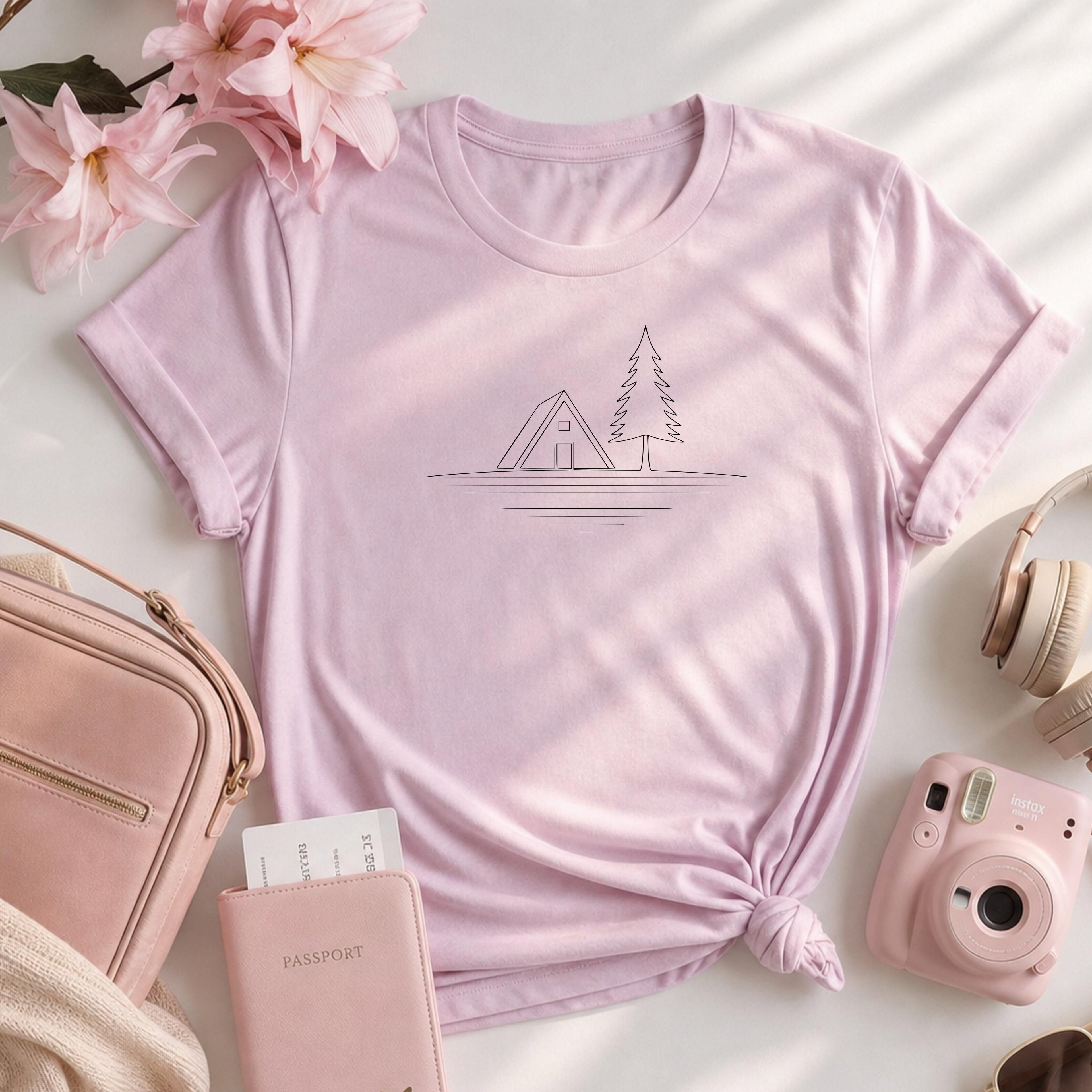 Minimalist Forest Lake A-Frame Cabin T-Shirt