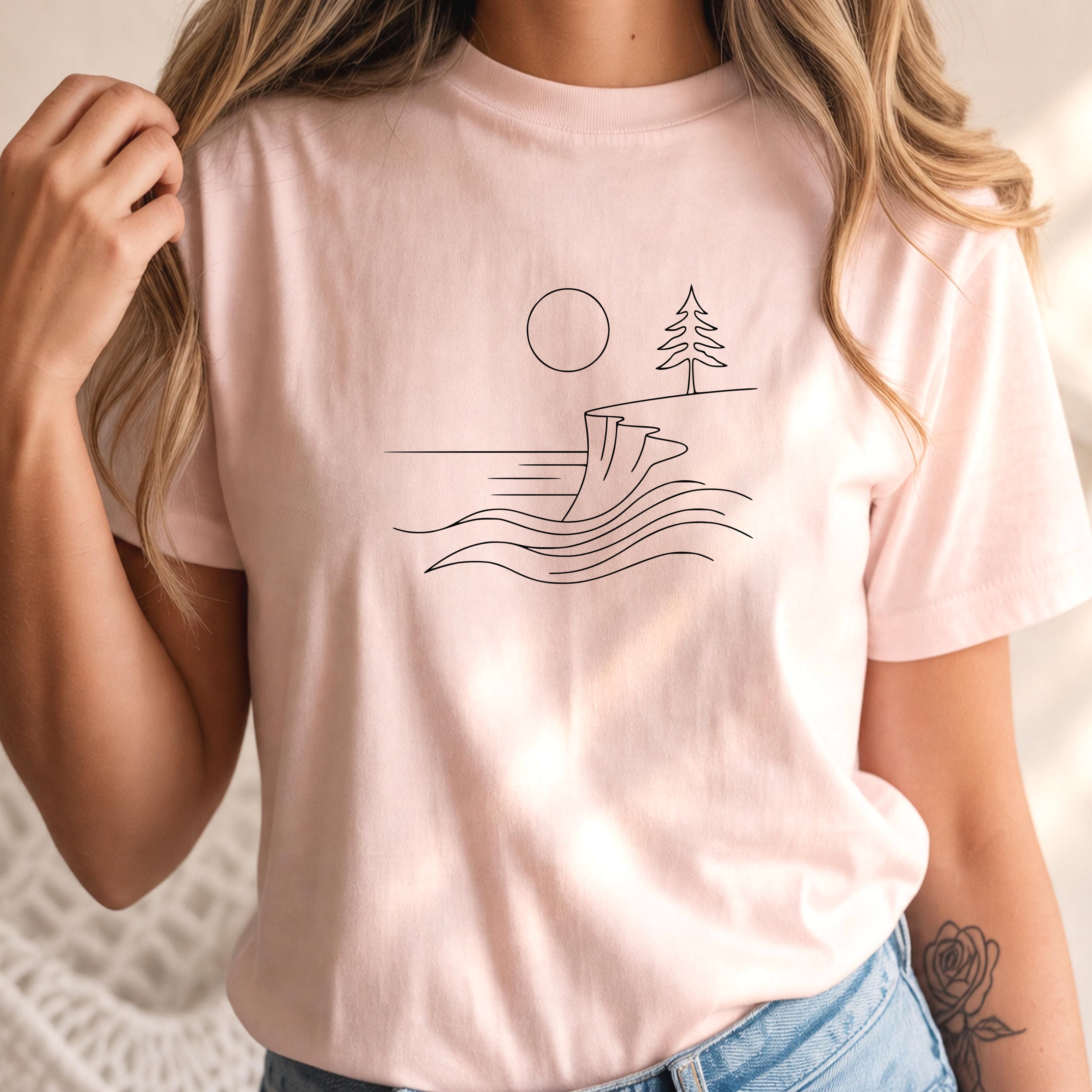 Minimalist Nature Landscape Sun Waves Ocean Cliff Tee