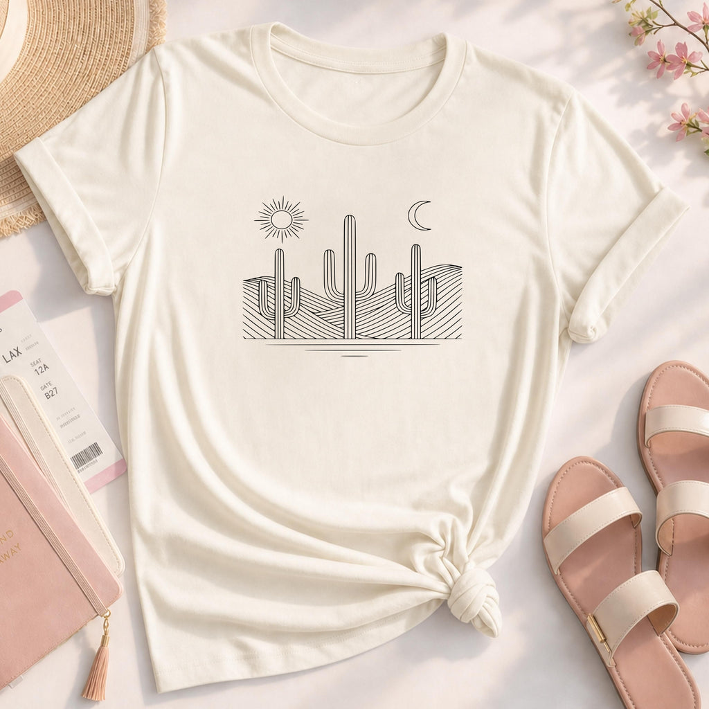 Minimalist Saguaro Sun Moon Desert Cactus T-Shirt