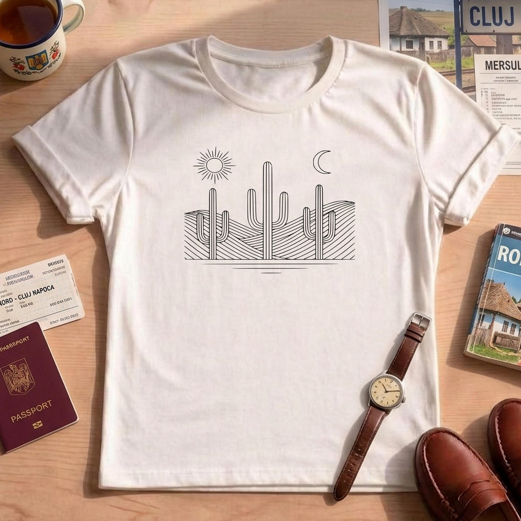 Minimalist Saguaro Sun Moon Desert Cactus T-Shirt