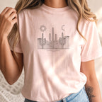 Minimalist Saguaro Sun Moon Desert Cactus T-Shirt