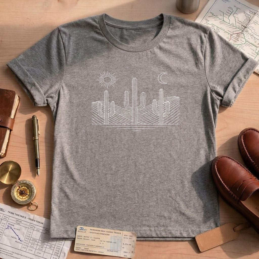 Minimalist Saguaro Sun Moon Desert Cactus T-Shirt