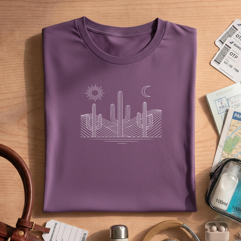 Minimalist Saguaro Sun Moon Desert Cactus T-Shirt