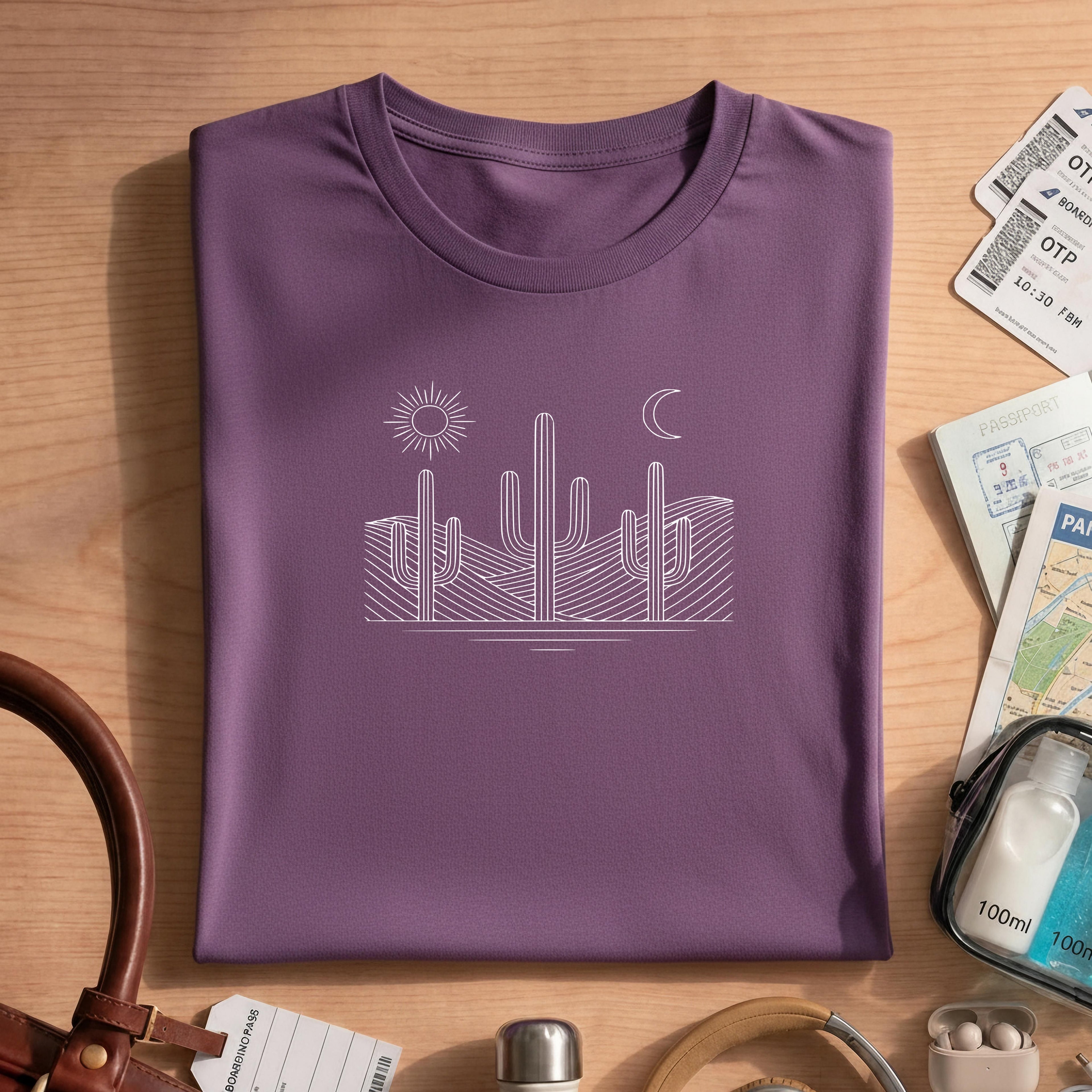 Minimalist Saguaro Sun Moon Desert Cactus T-Shirt