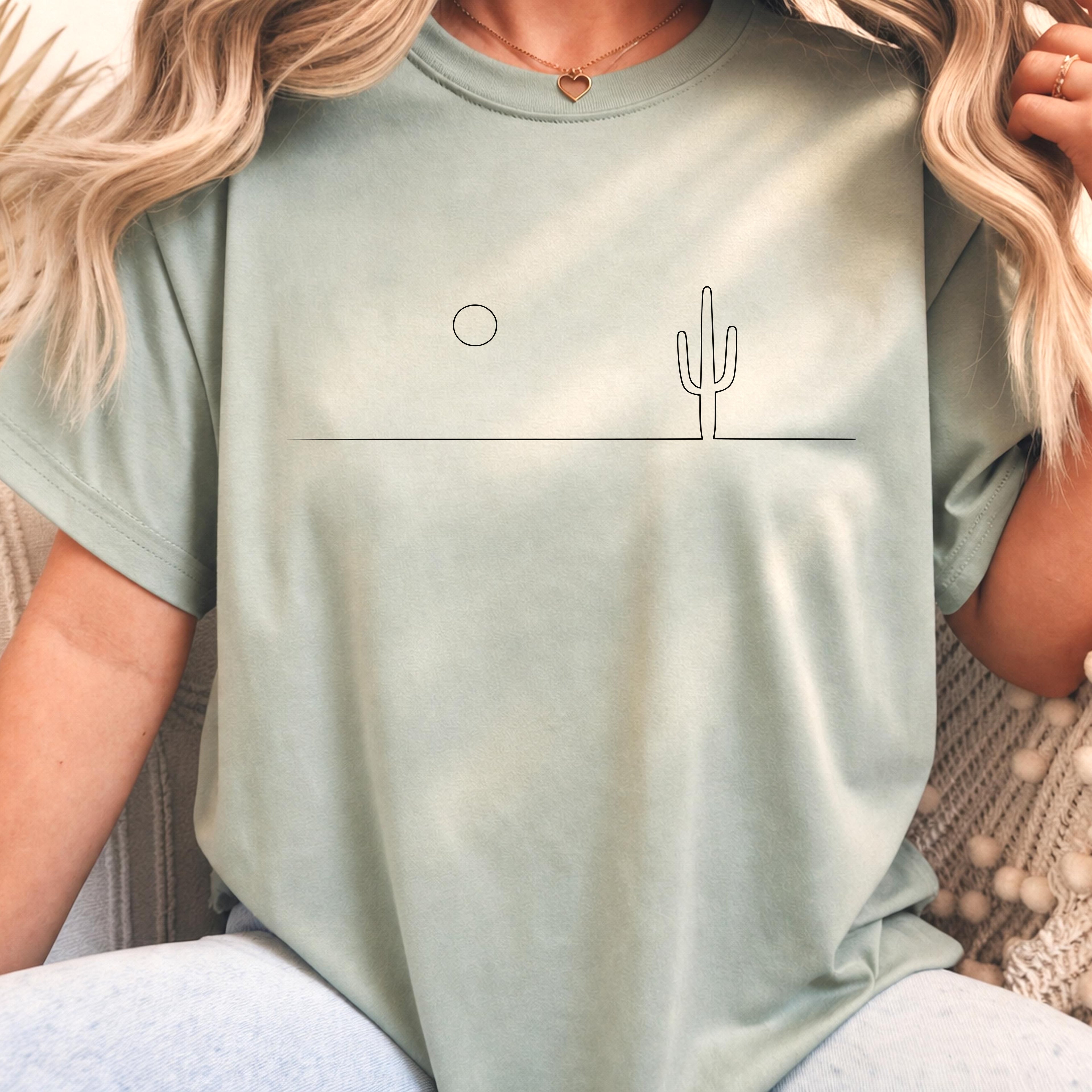 Minimalist Desert Cactus Nature Line Art Tee