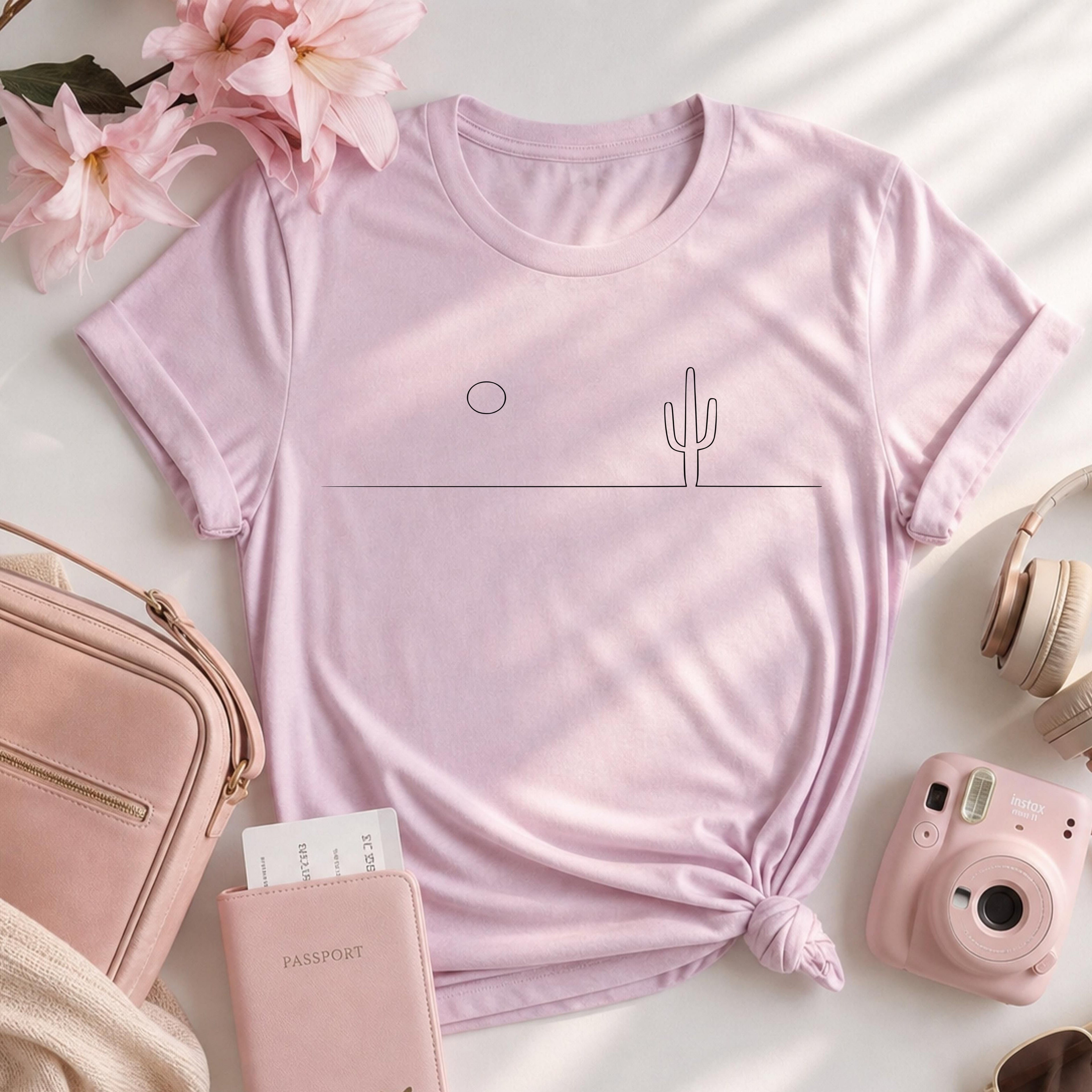 Minimalist Desert Cactus Nature Line Art Tee
