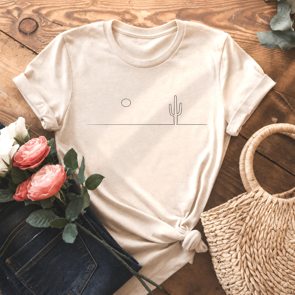 Minimalist Desert Cactus Nature Line Art Tee