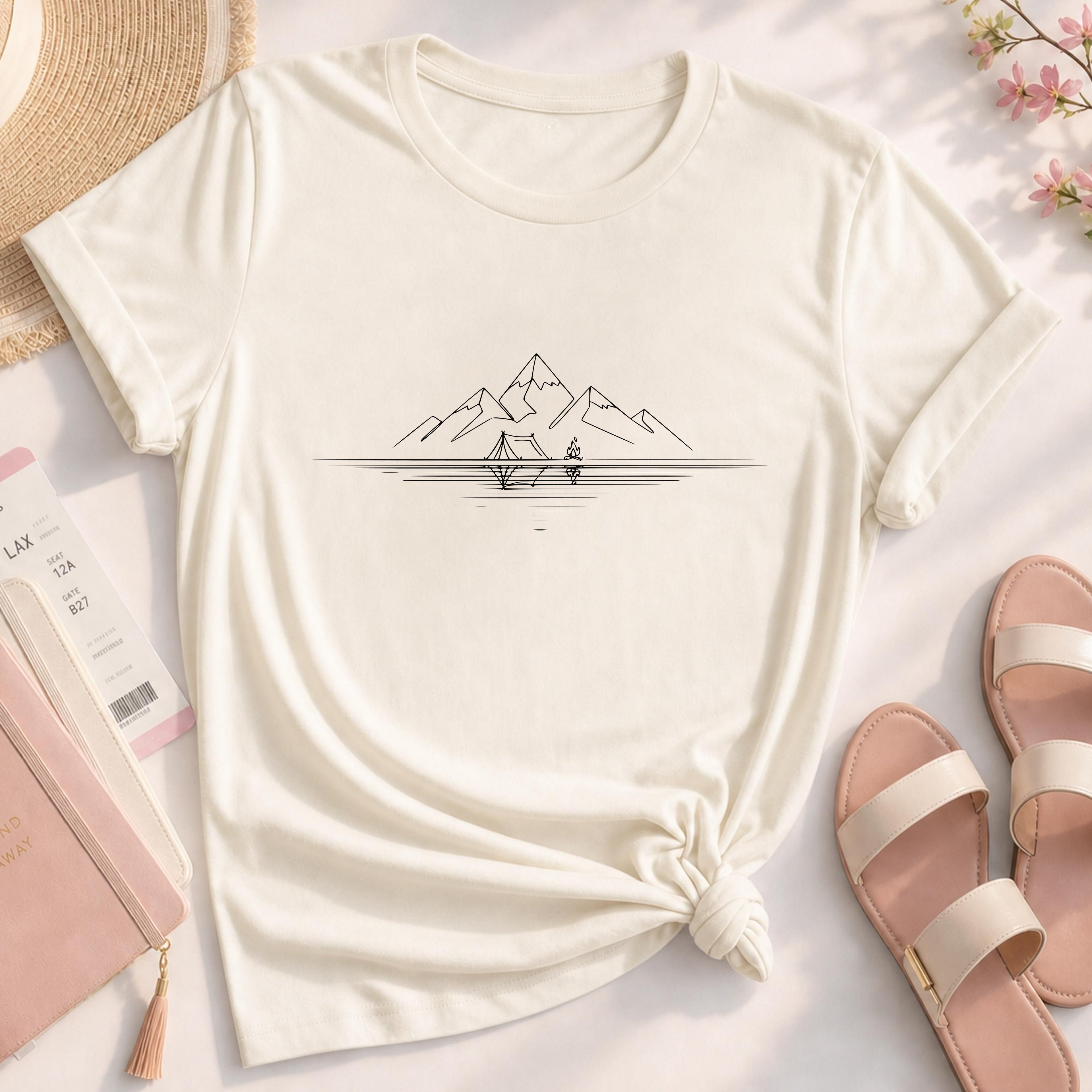 Camping Minimalist Mountain Line Art Nature