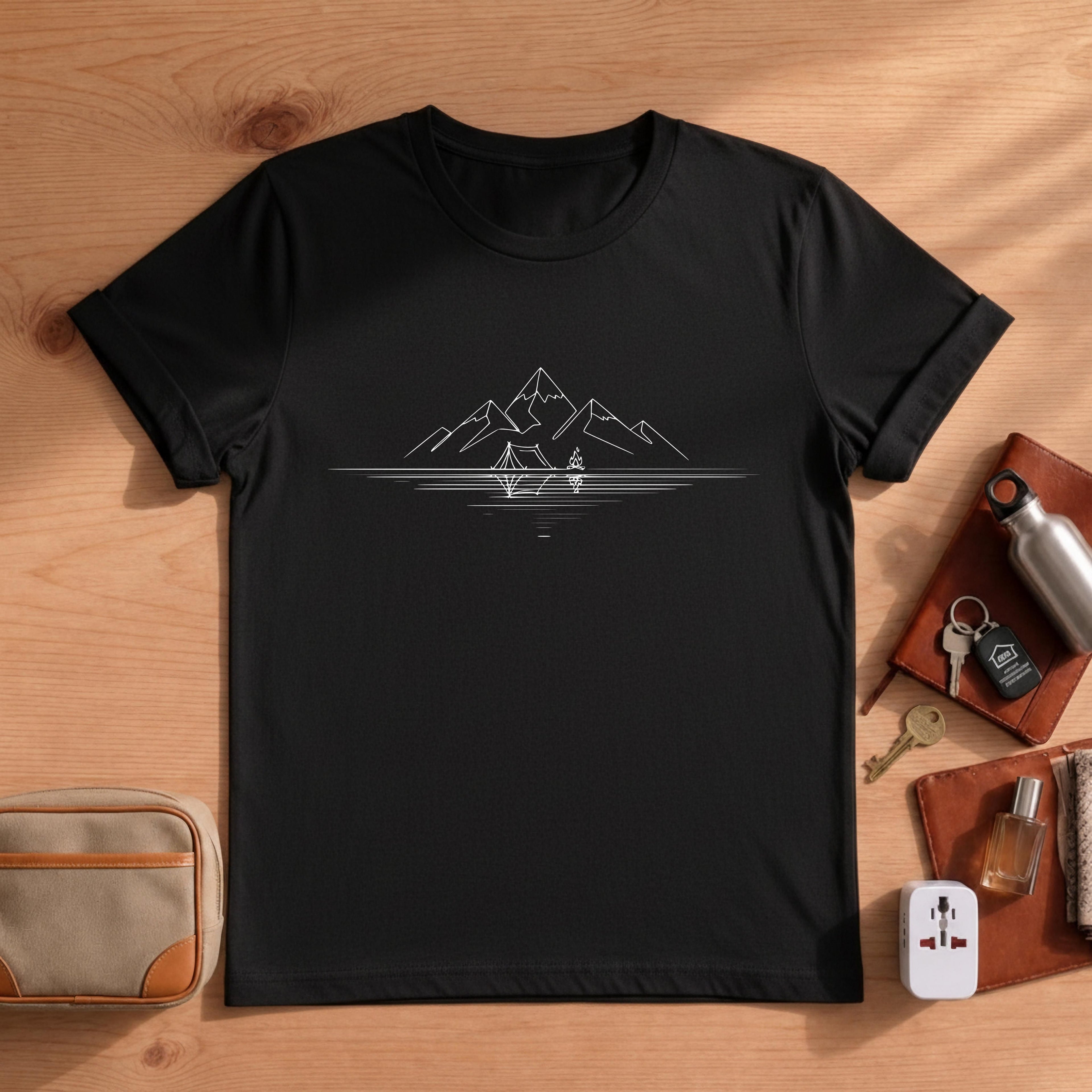 Camping Minimalist Mountain Line Art Nature
