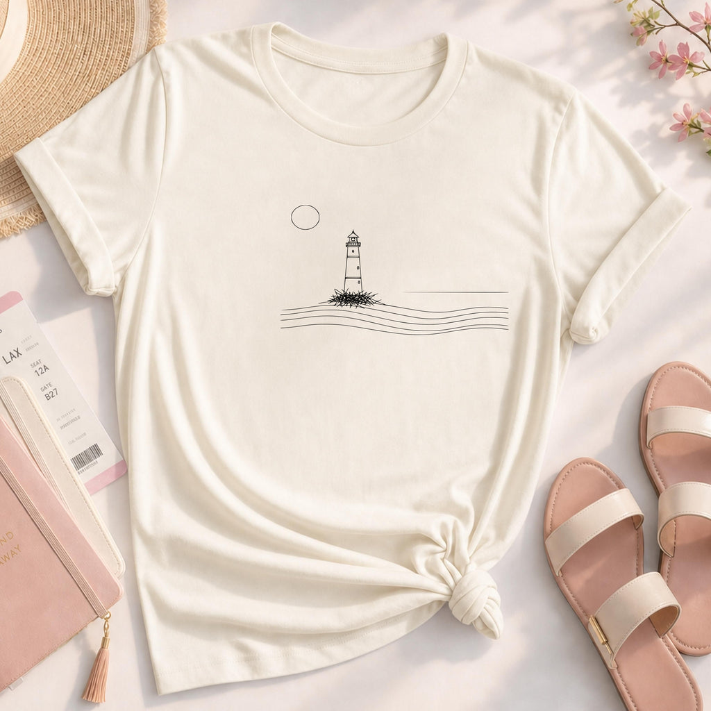 Ocean Waves Lighthouse Line Art