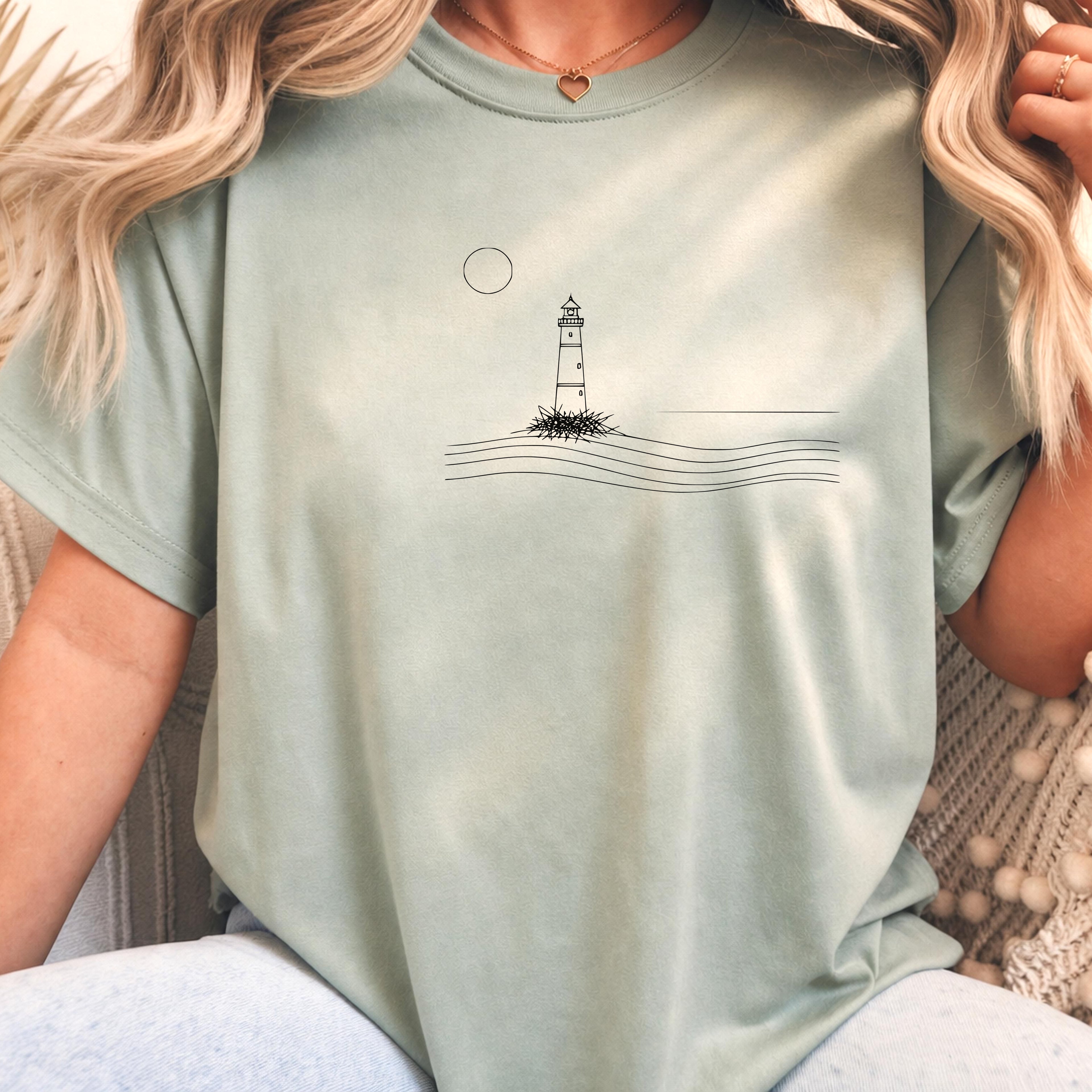 Ocean Waves Lighthouse Line Art