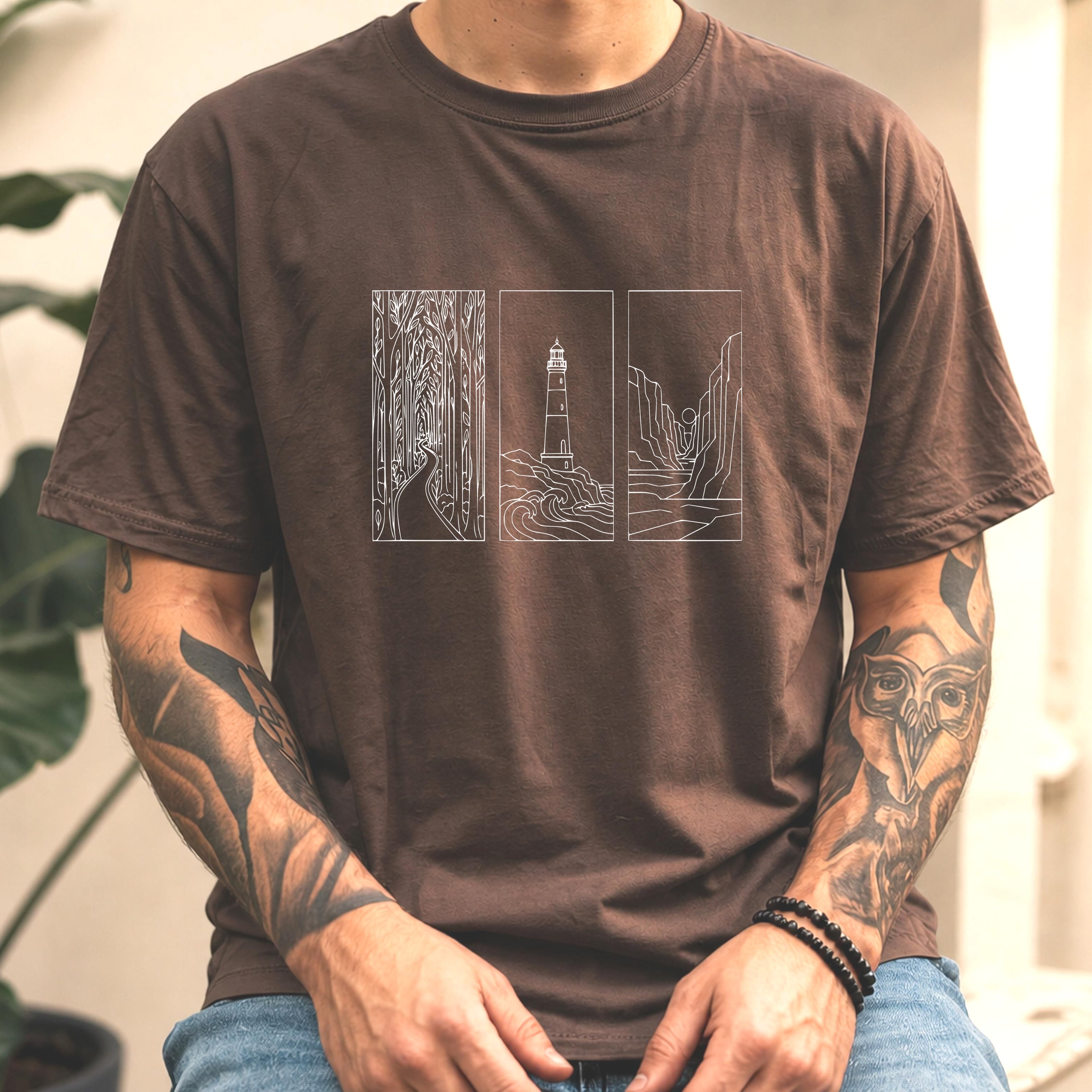 Minimalist Landscape Nature Line Art T-Shirt