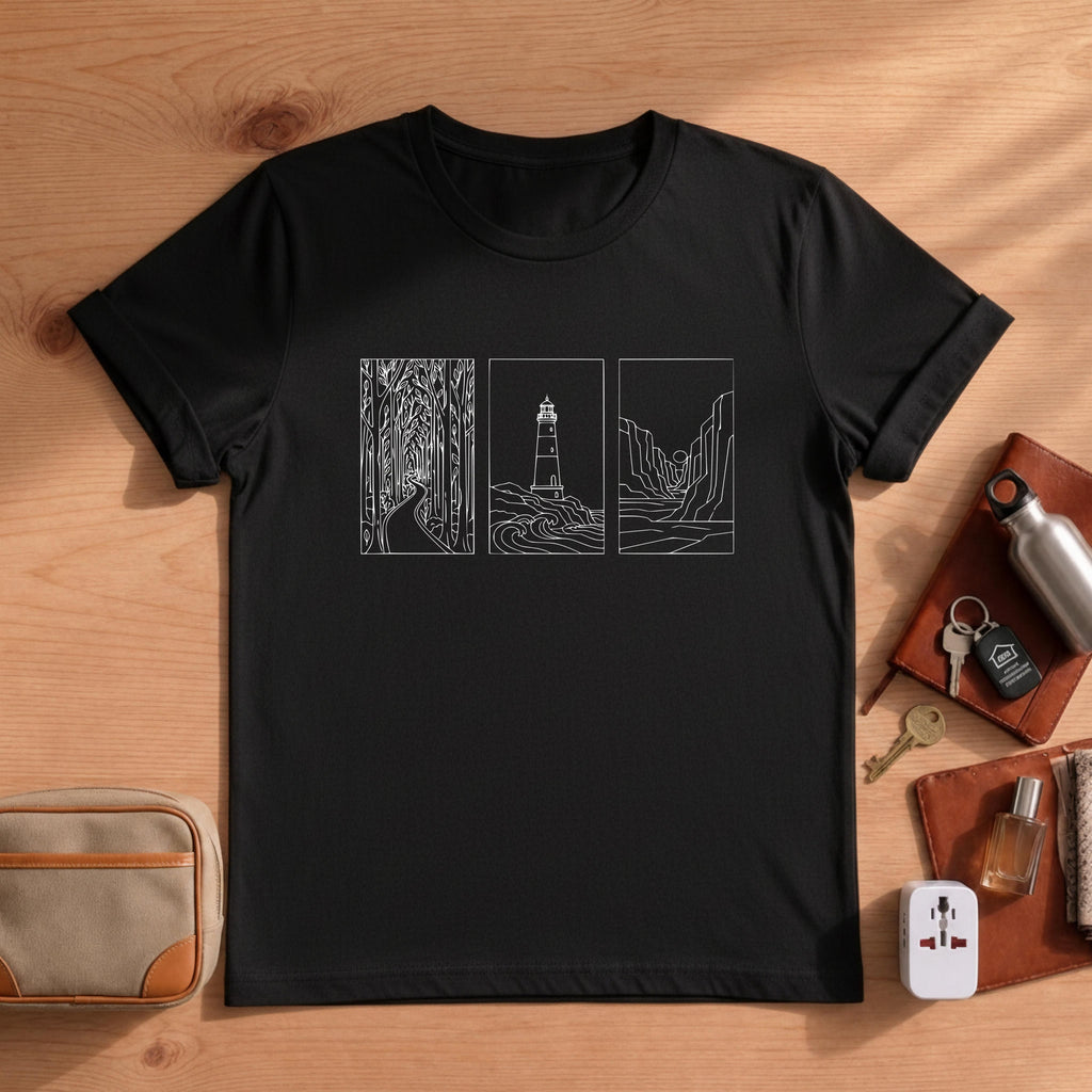 Minimalist Landscape Nature Line Art T-Shirt