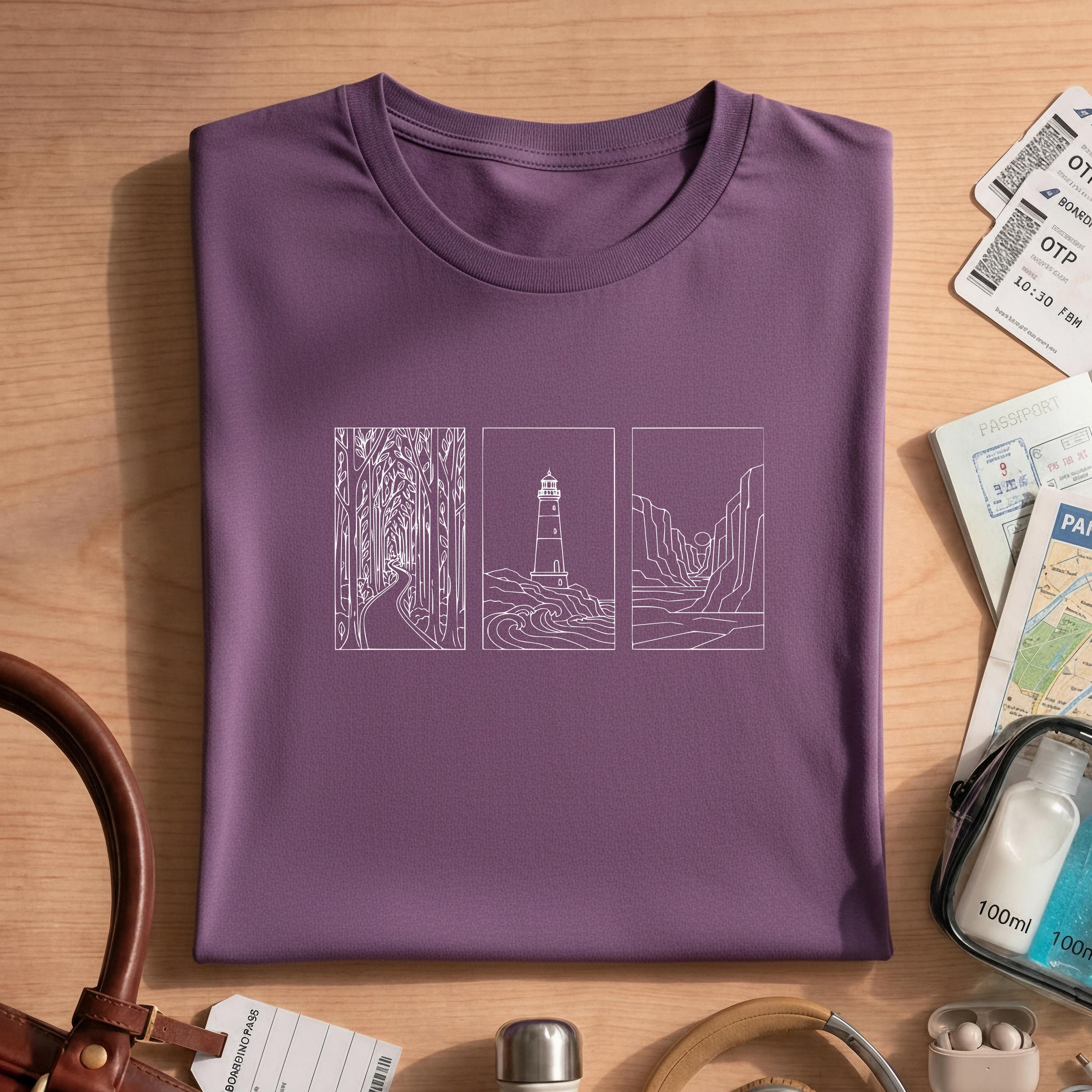Minimalist Landscape Nature Line Art T-Shirt