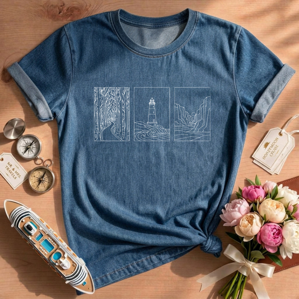 Minimalist Landscape Nature Line Art T-Shirt