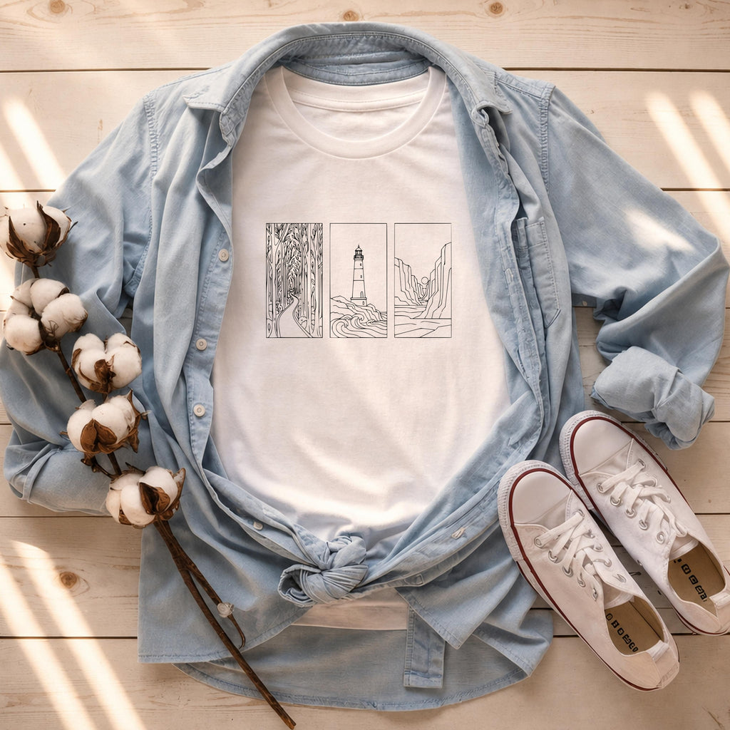 Minimalist Landscape Nature Line Art T-Shirt