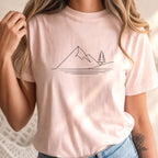 Minimalist Mountain Nature Line Art T-Shirt