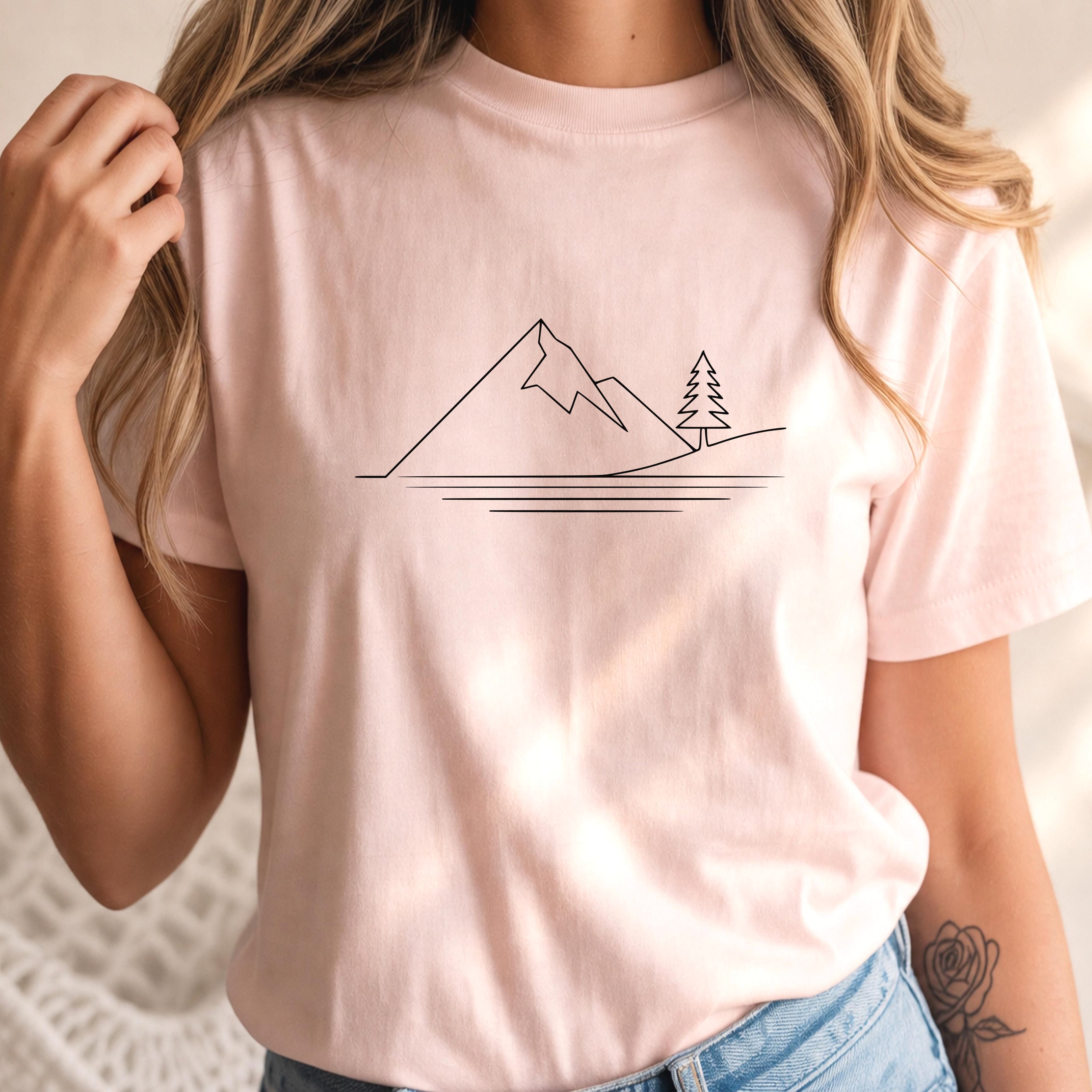 Minimalist Mountain Nature Line Art T-Shirt