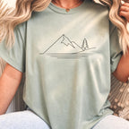 Minimalist Mountain Nature Line Art T-Shirt