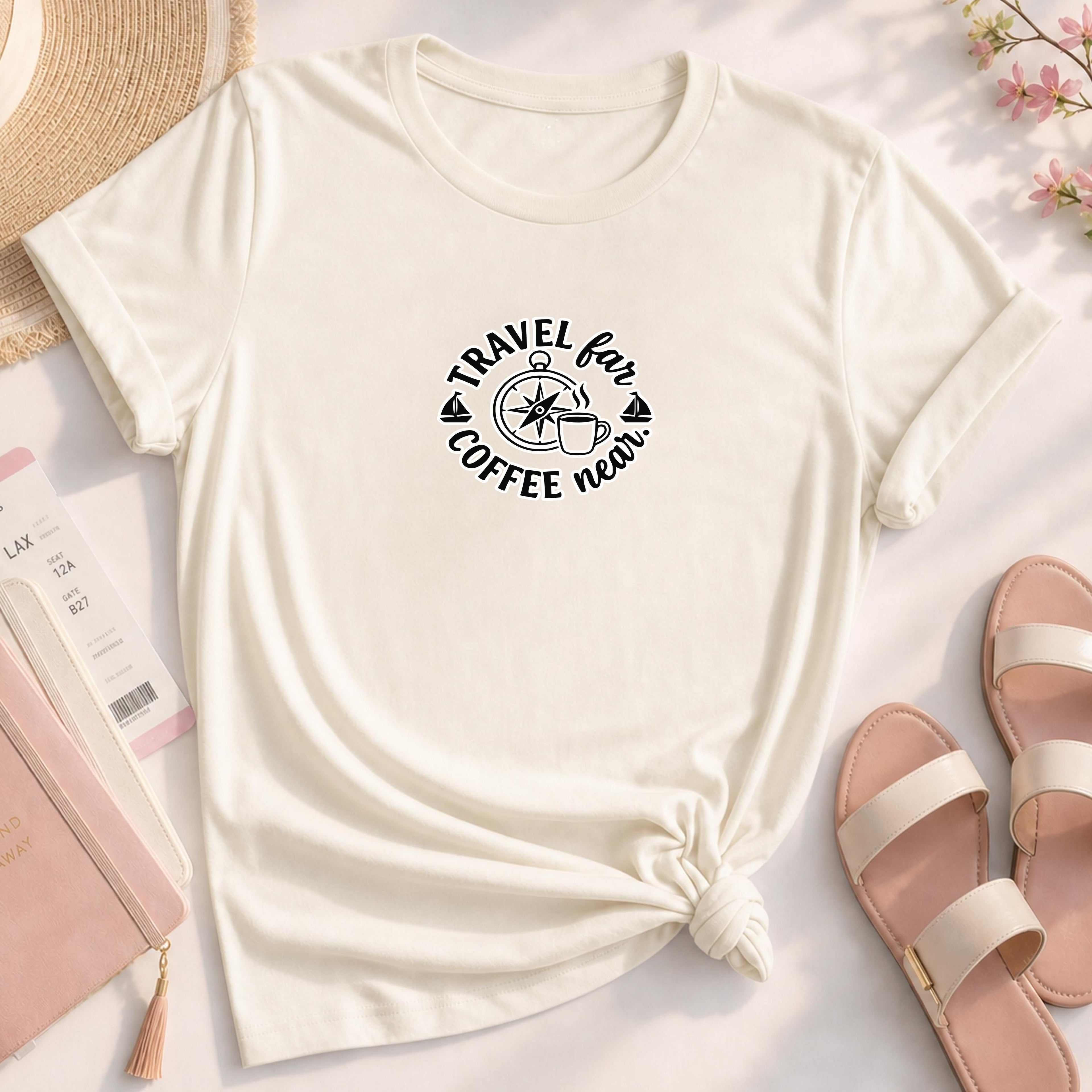 Travel Far Coffee Near Shirt, Comfort Colors Graphic Tee, Compass Adventure T-shirt, Gift for Her, Unisex Travel Lover Shirt, Coffee Lover G