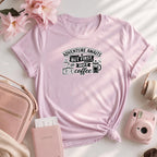 Adventure Awaits But First Hot Coffee Shirt, Travel Lover Gift, Coffee Addict Tee, Wanderlust Comfort Colors Graphic T-Shirt, Unisex Funny